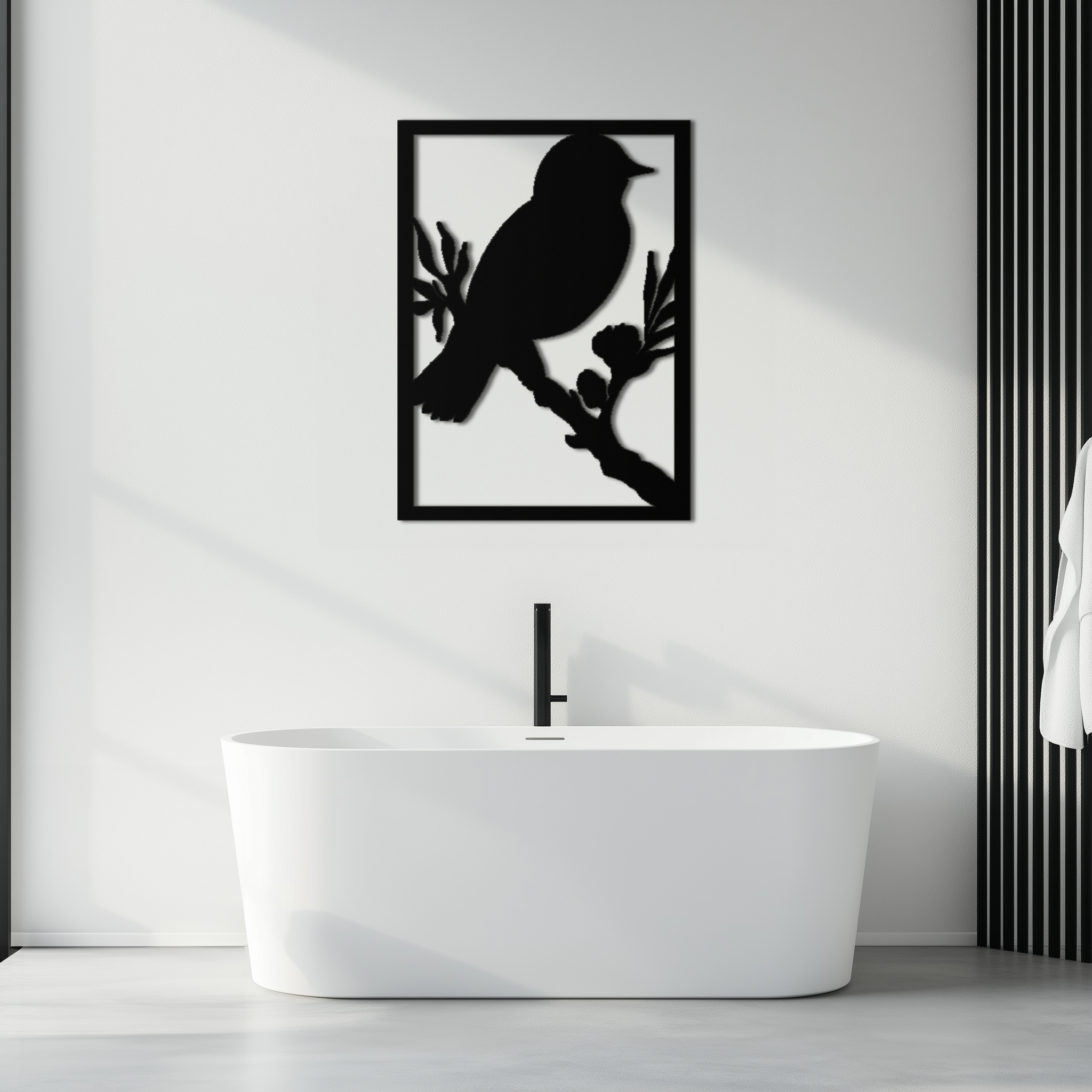 Bird on Branch Metal Wall Art - Modern Steel Decor for Home & Office - KAF043 by Enova Art
