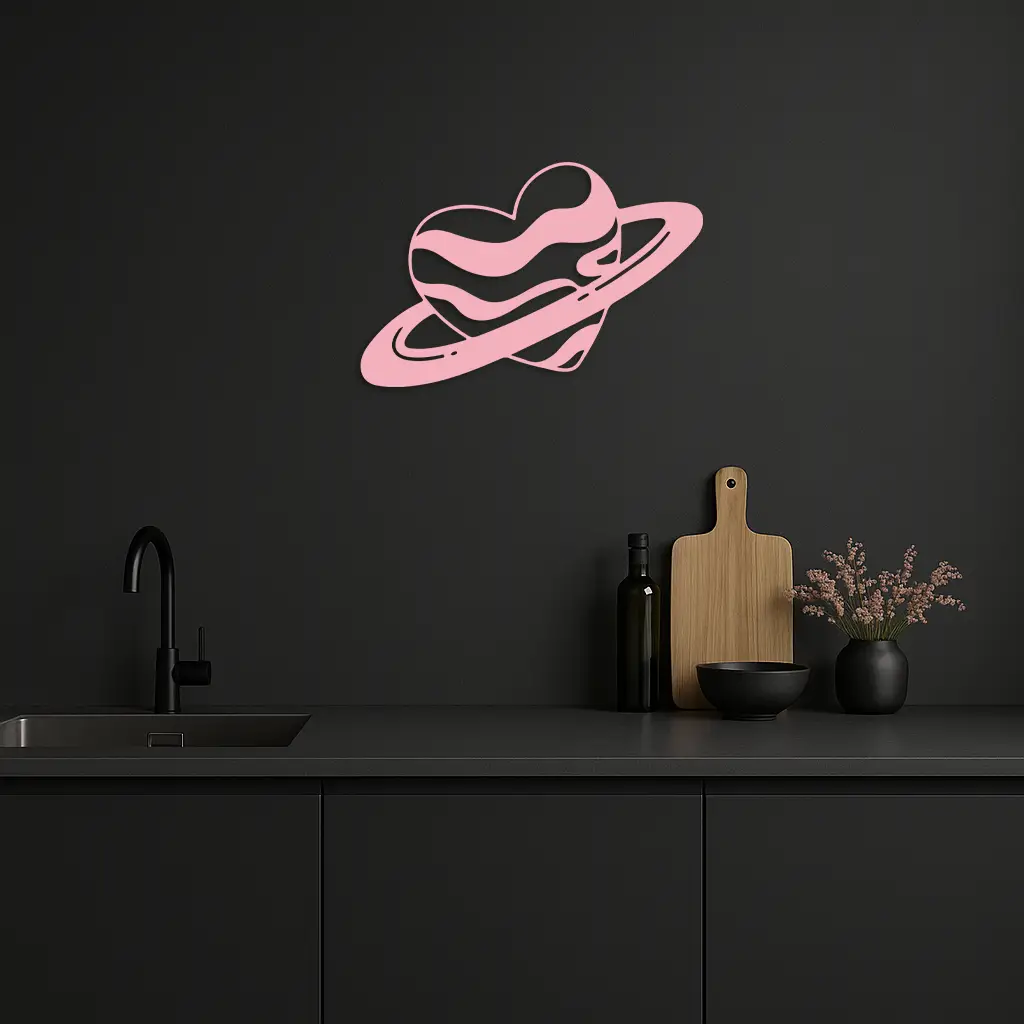 Planet Heart Silhouette Metal Wall Art – Cosmic Love Design - KAFGP043 by Enova Art