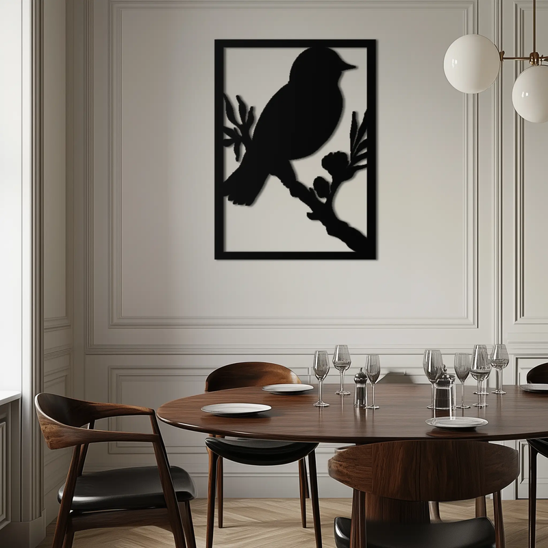 Bird on Branch Metal Wall Art - Modern Steel Decor for Home & Office - KAF043 by Enova Art