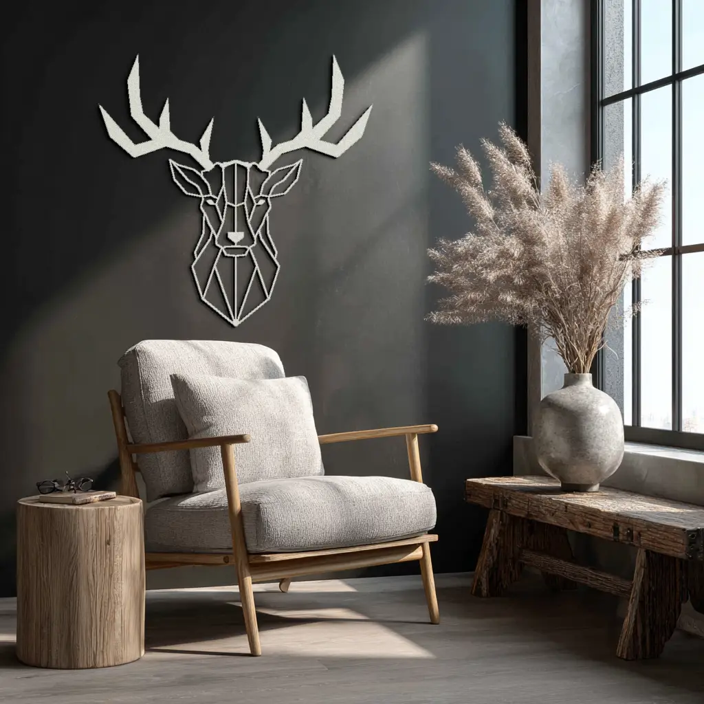 Geometric Deer Head Metal Wall Art - Modern Steel Decor - KAF048 by Enova Art