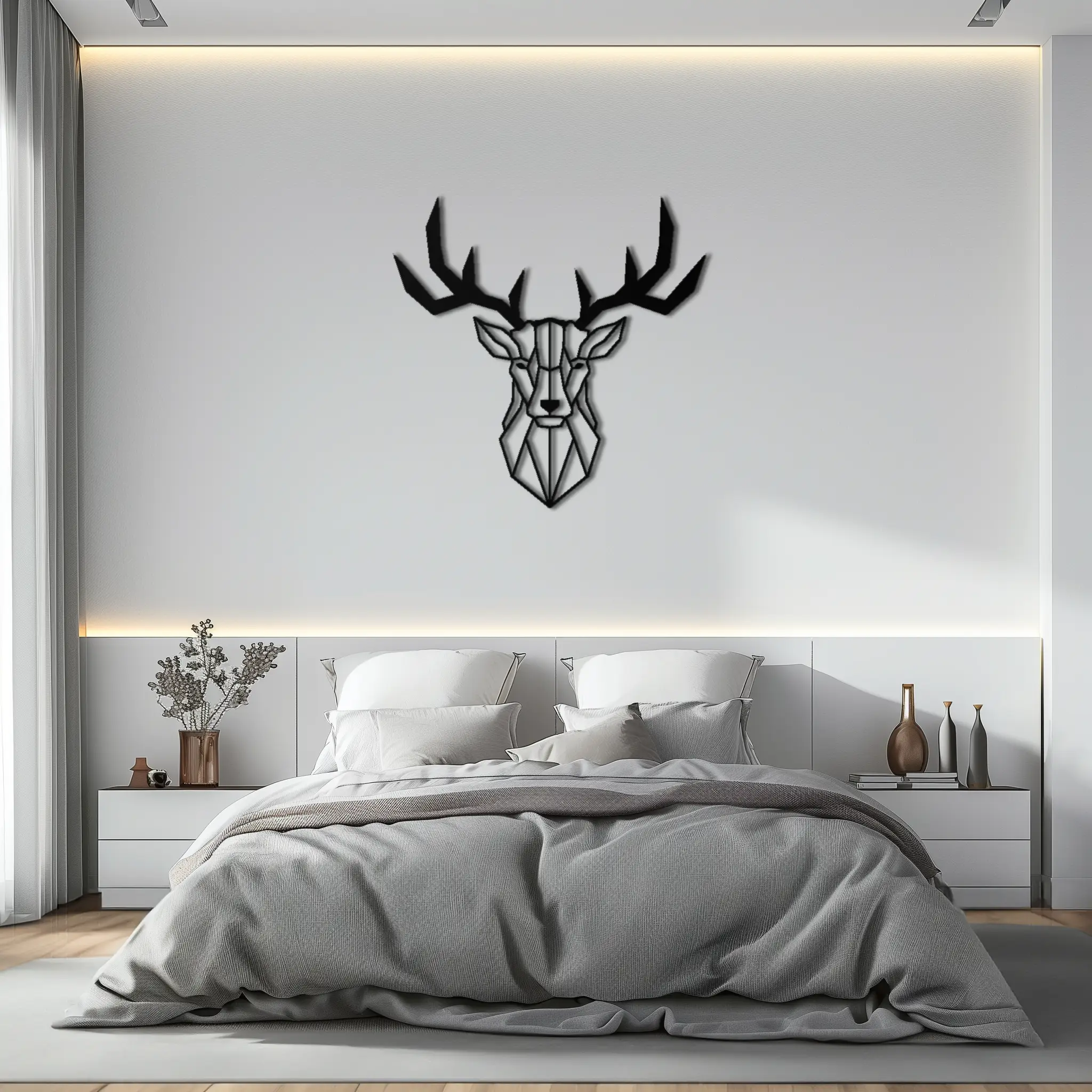 Geometric Deer Head Metal Wall Art - Modern Steel Decor - KAF048 by Enova Art