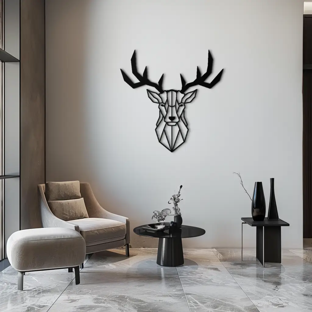 Geometric Deer Head Metal Wall Art - Modern Steel Decor - KAF048 by Enova Art