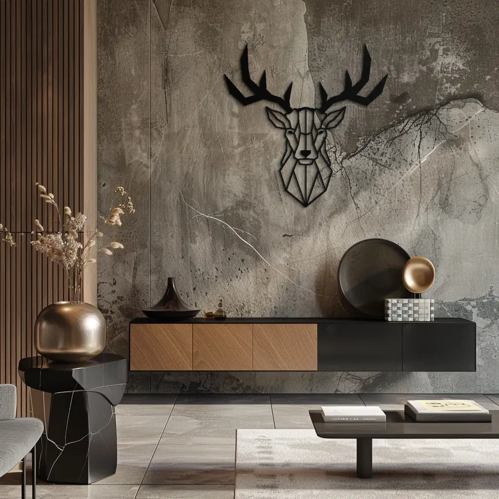Geometric Deer Head Metal Wall Art - Modern Steel Decor - KAF048 by Enova Art