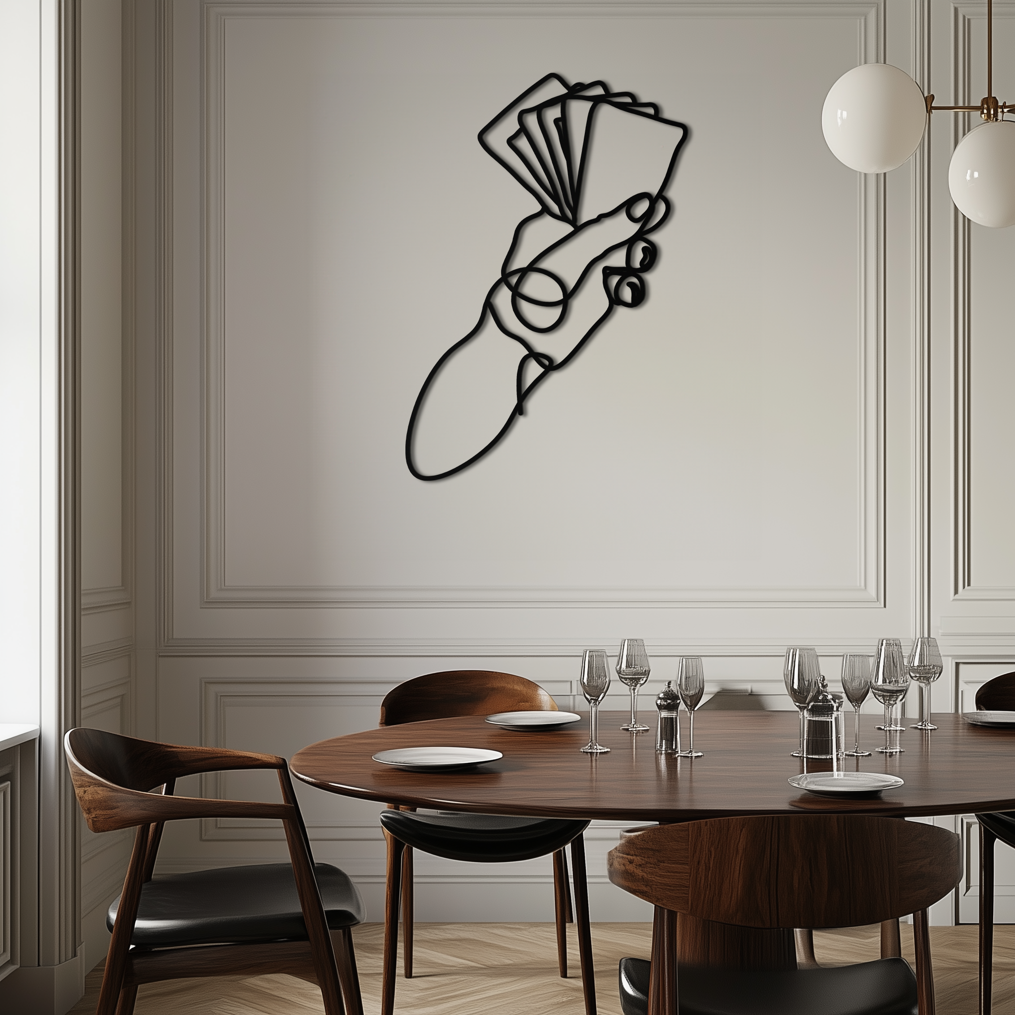 Geometric Hand Holding Cards - Minimalist Metal Wall Art - KAF049 by Enova Art