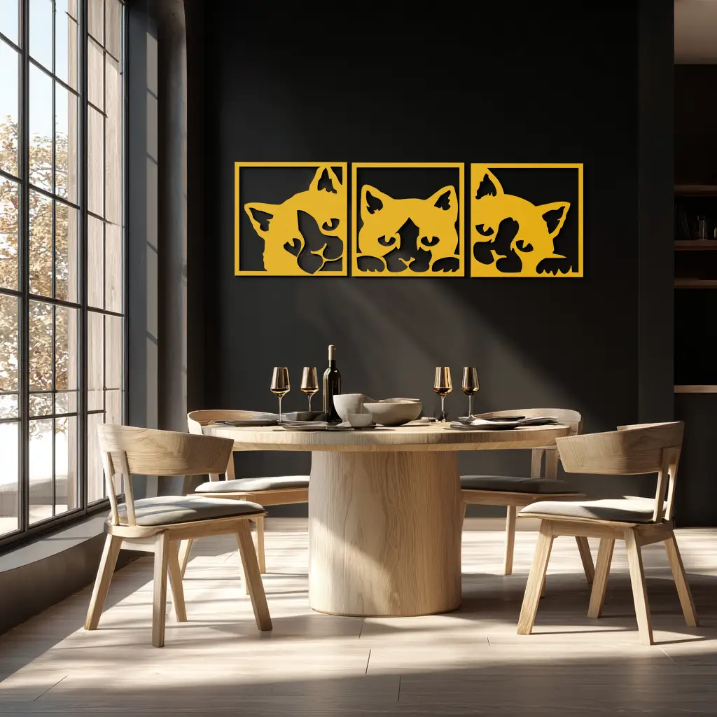 Curious Cats Metal Wall Art - Modern Minimalist Feline Decor - KAF051 by Enova Art