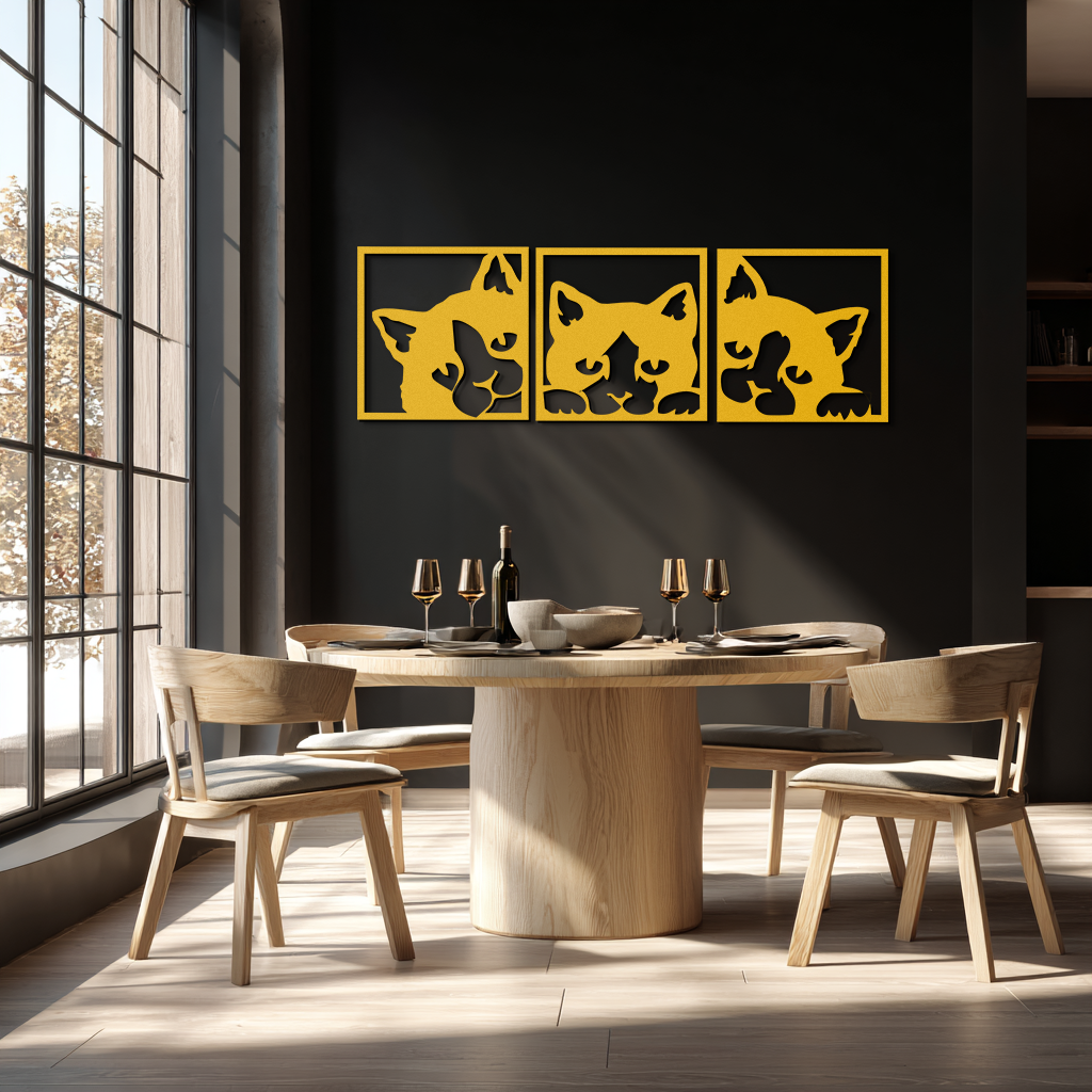 Curious Cats Metal Wall Art - Modern Minimalist Feline Decor - KAF051 by Enova Art