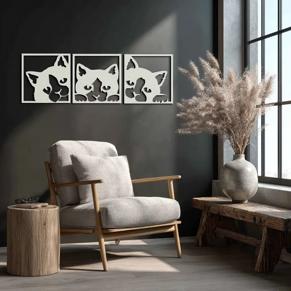 Curious Cats Metal Wall Art - Modern Minimalist Feline Decor - KAF051 by Enova Art
