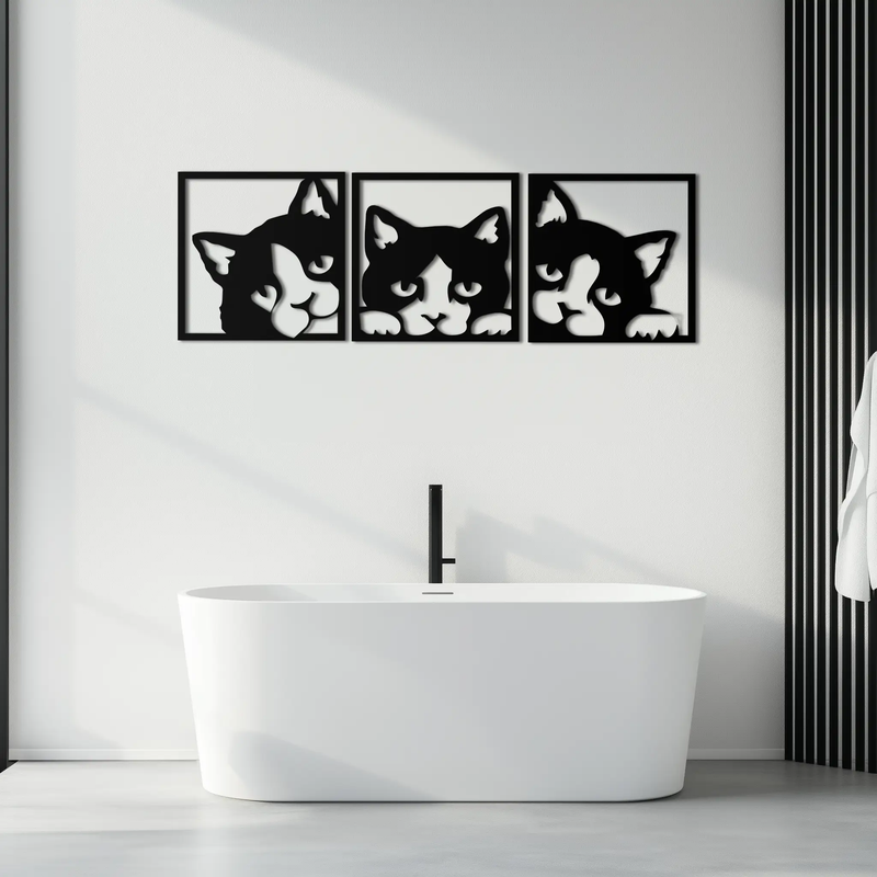 Curious Cats Metal Wall Art - Modern Minimalist Feline Decor - KAF051 by Enova Art