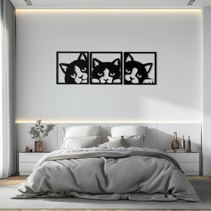 Curious Cats Metal Wall Art - Modern Minimalist Feline Decor - KAF051 by Enova Art