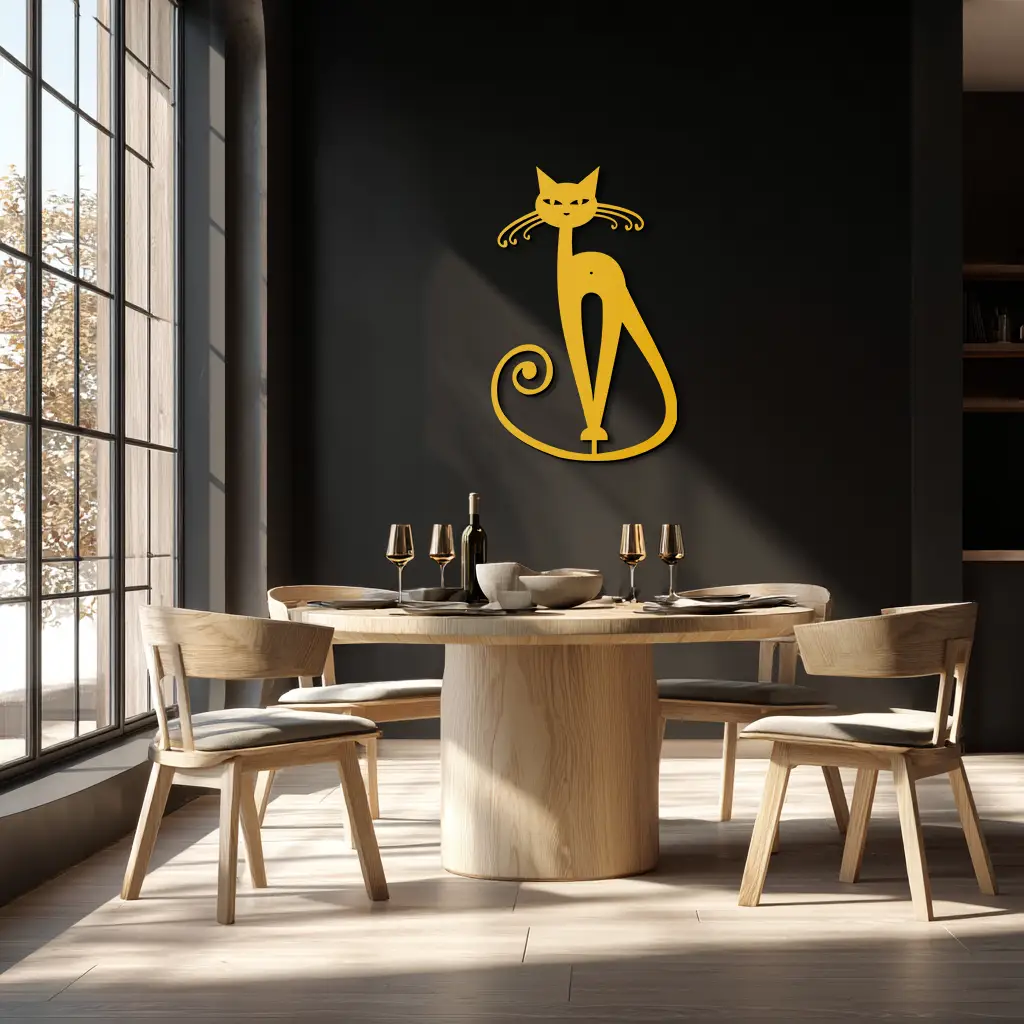 Elegant Cat Metal Wall Art - Geometric Black Metal Wall Sculpture - KAF052 by Enova Art