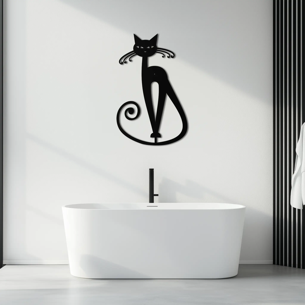 Elegant Cat Metal Wall Art - Geometric Black Metal Wall Sculpture - KAF052 by Enova Art