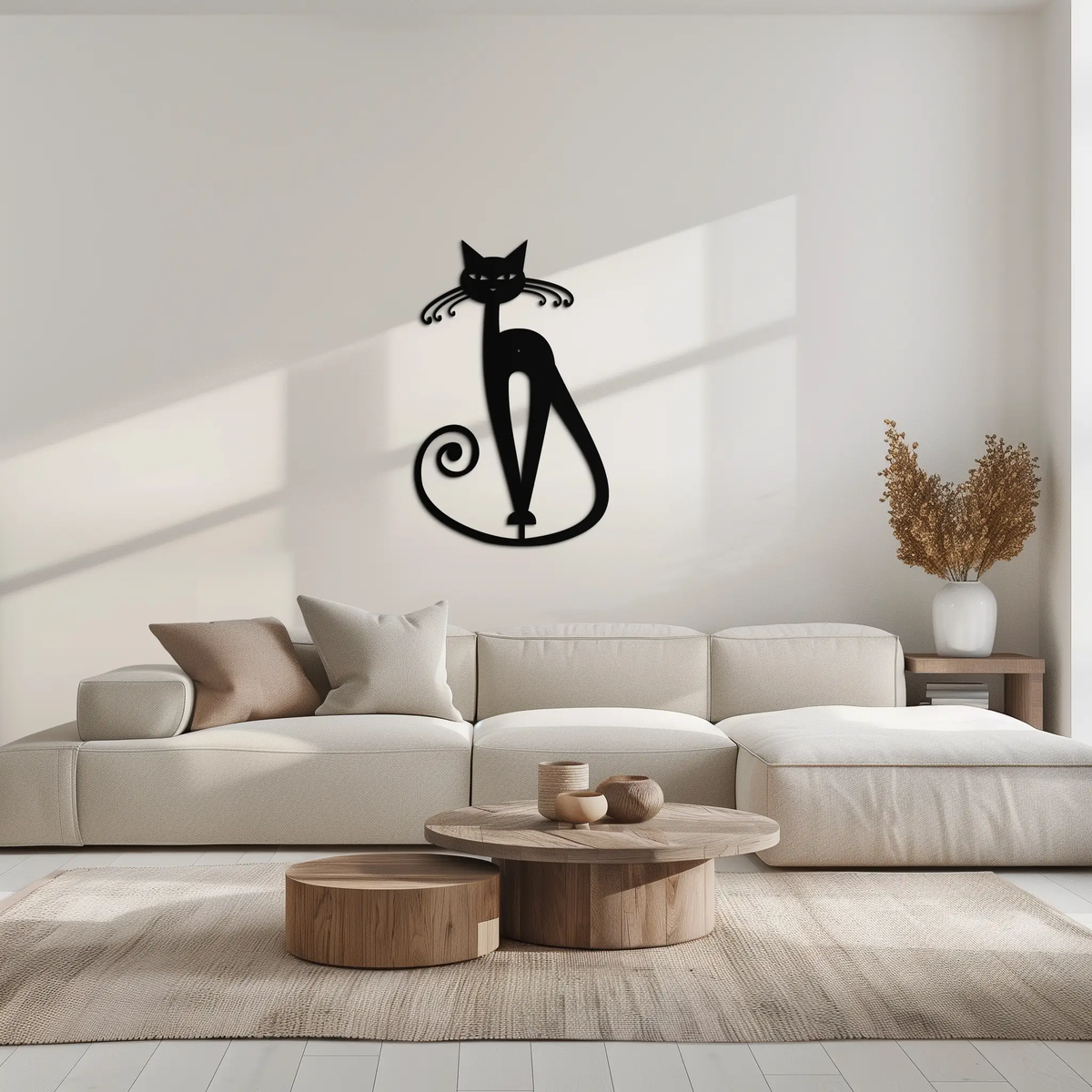 Elegant Cat Metal Wall Art - Geometric Black Metal Wall Sculpture - KAF052 by Enova Art