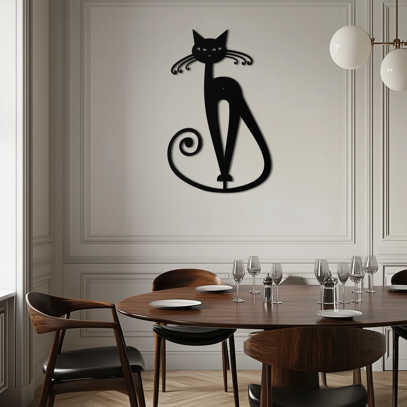 Elegant Cat Metal Wall Art - Geometric Black Metal Wall Sculpture - KAF052 by Enova Art