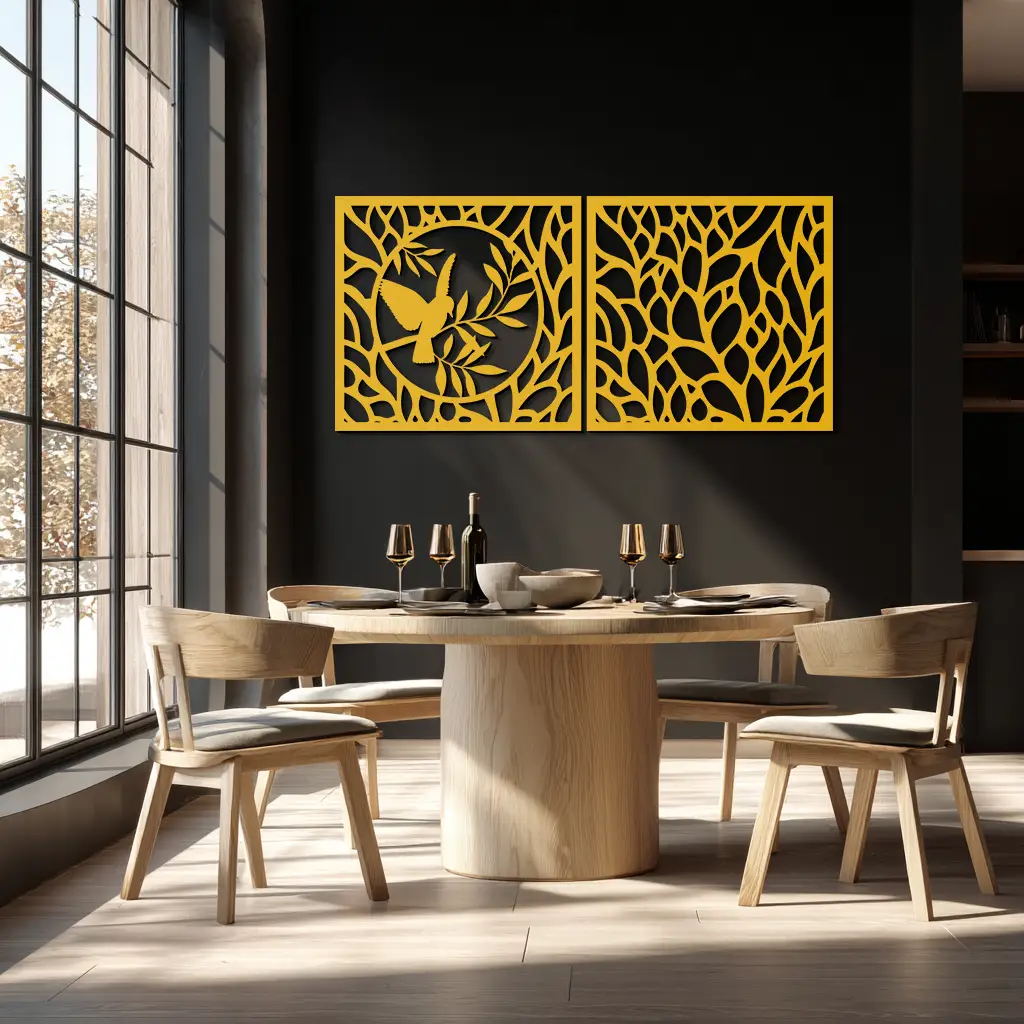 Hummingbird & Leaves Metal Wall Art - Elegant Dual Panel Steel Decor - KAF054 by Enova Art