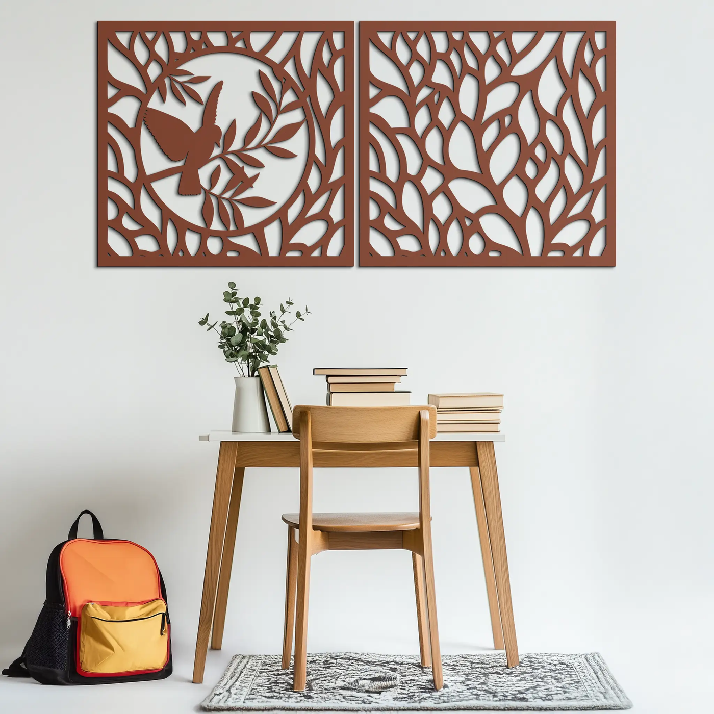 Hummingbird & Leaves Metal Wall Art - Elegant Dual Panel Steel Decor - KAF054 by Enova Art