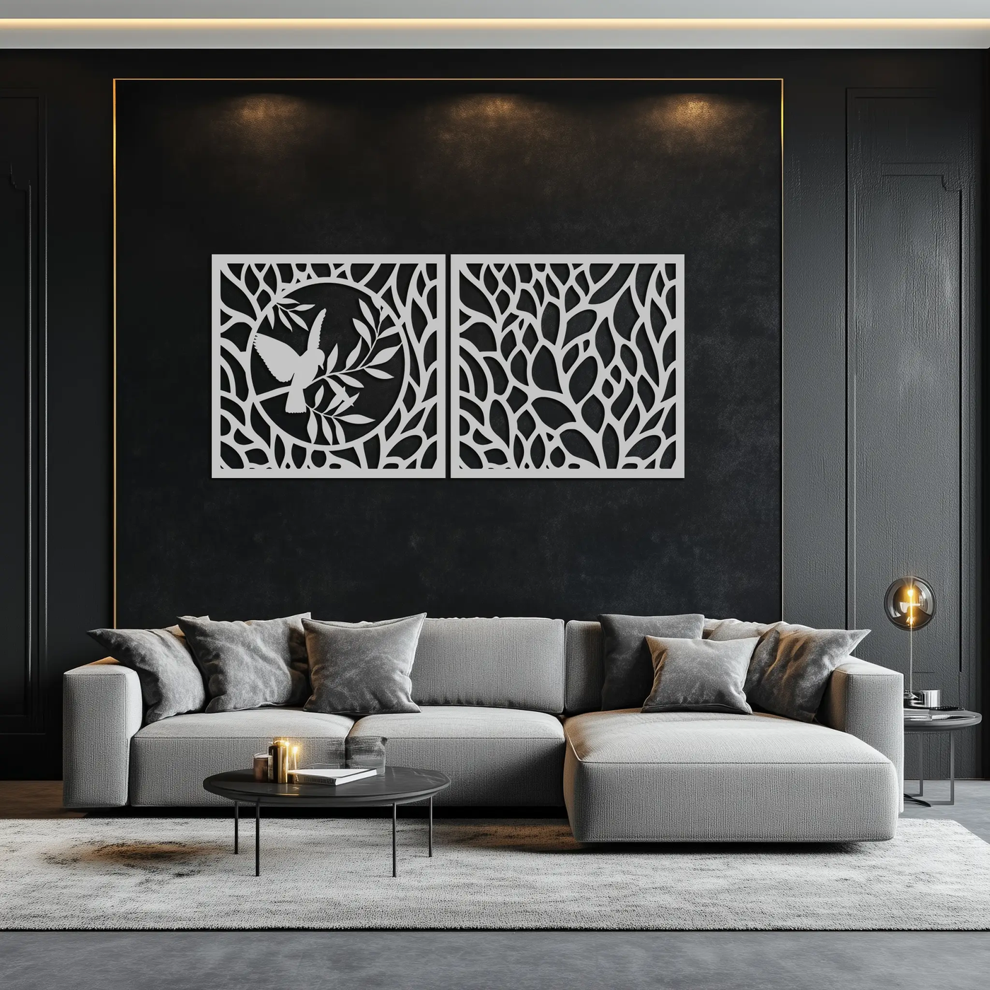 Hummingbird & Leaves Metal Wall Art - Elegant Dual Panel Steel Decor - KAF054 by Enova Art