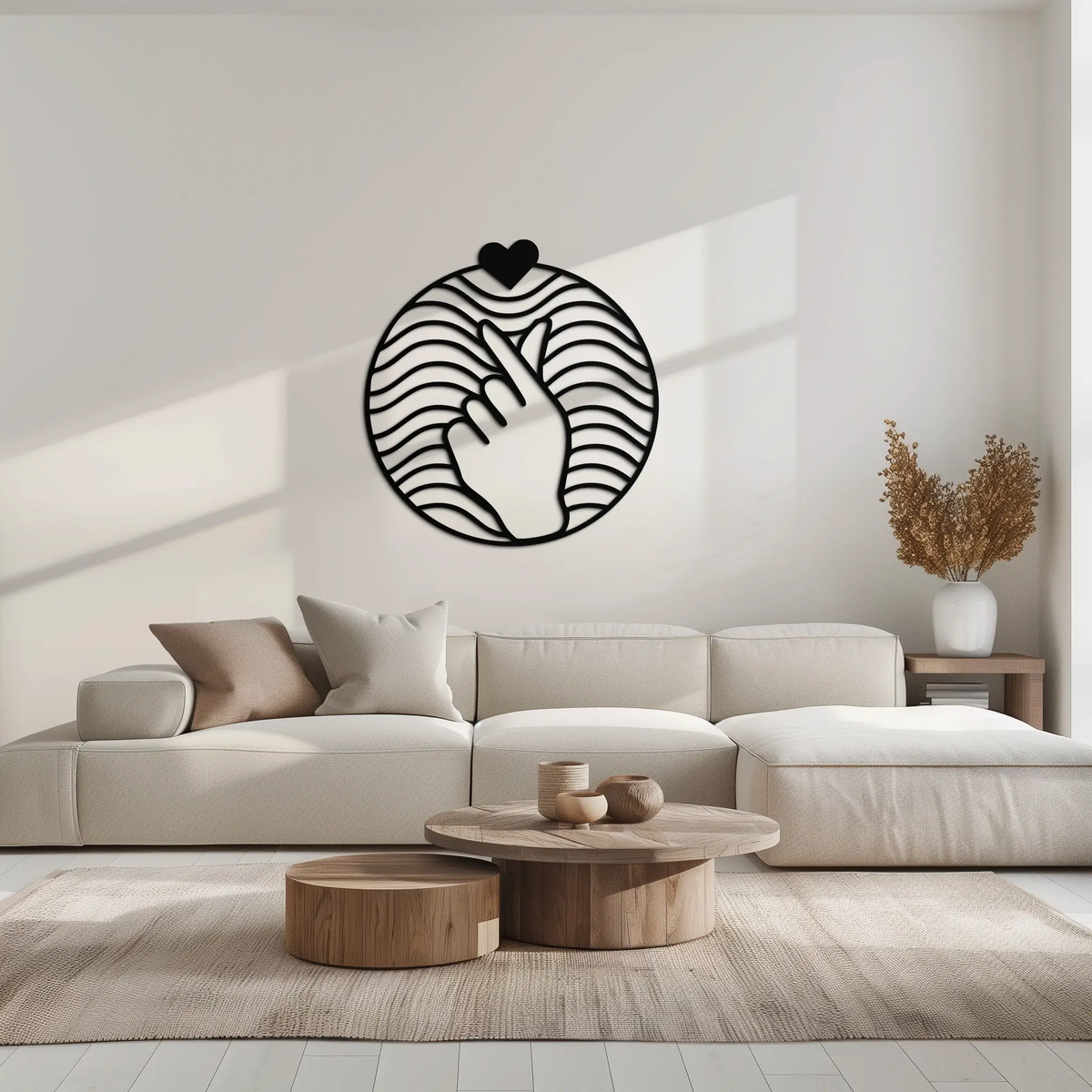 Heart Finger Love Sign Metal Wall Art - Round Minimalist Steel Decor - KAF056 by Enova Art