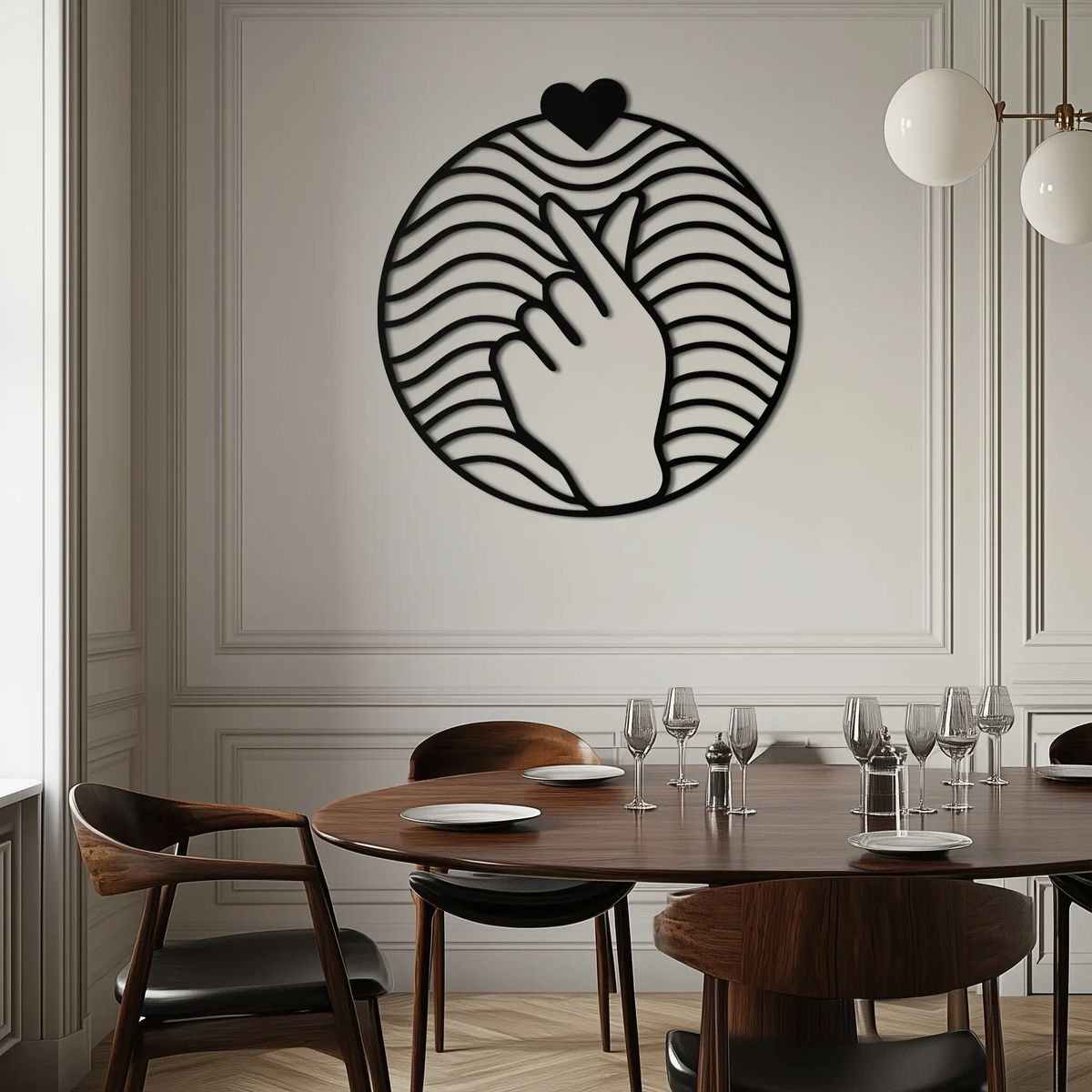 Heart Finger Love Sign Metal Wall Art - Round Minimalist Steel Decor - KAF056 by Enova Art