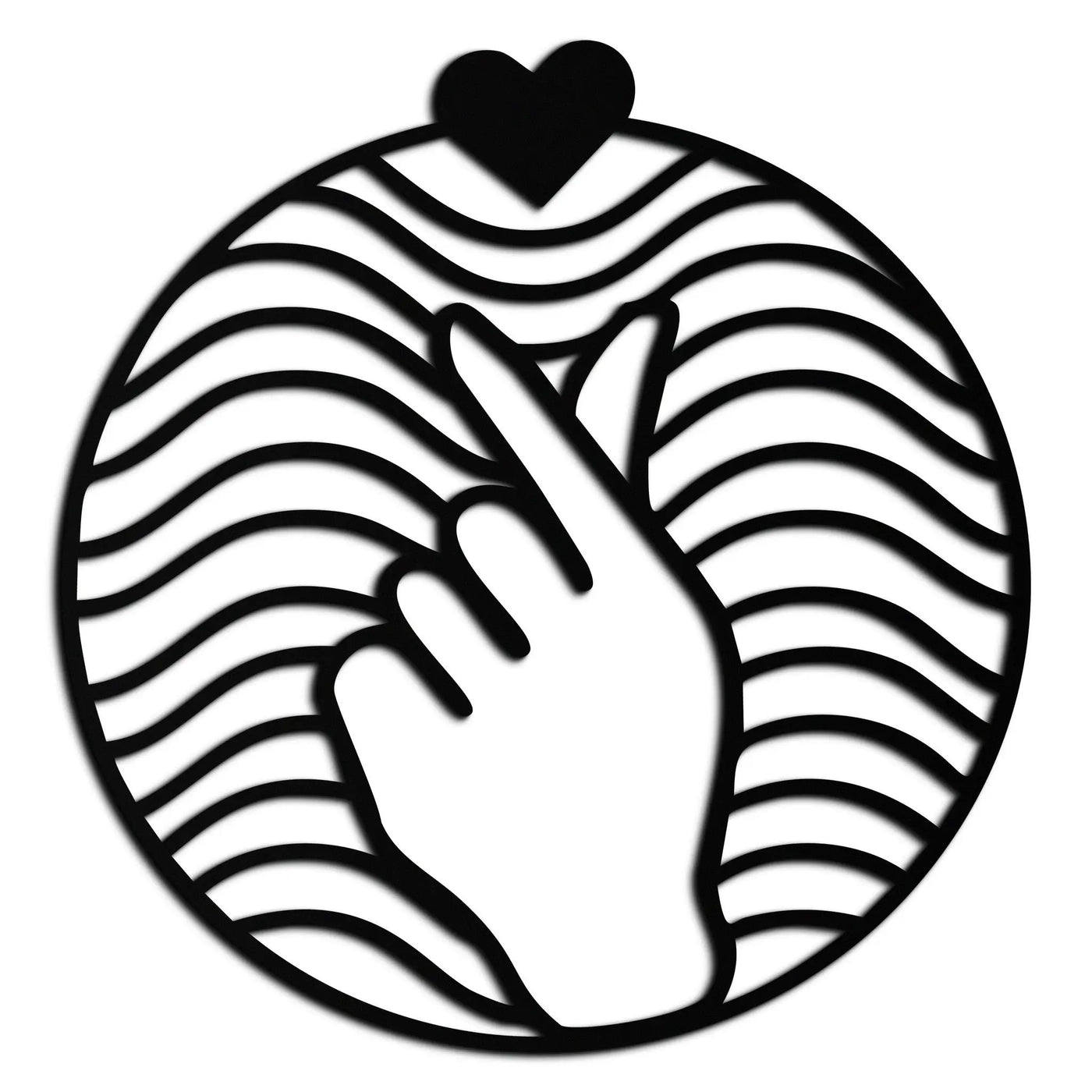 Heart Finger Love Sign Metal Wall Art - Round Minimalist Steel Decor - KAF056 by Enova Art