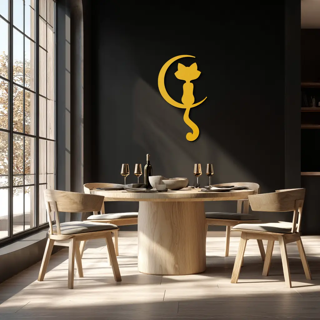 Moonlight Cat Metal Wall Art - Elegant Feline Silhouette Decor - KAF058 by Enova Art