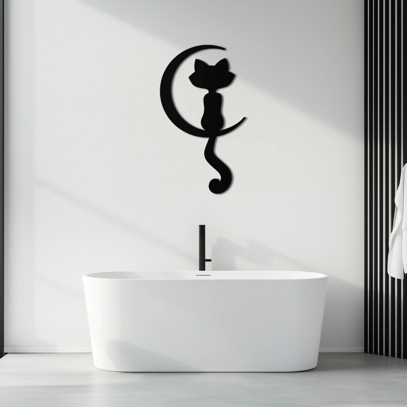 Moonlight Cat Metal Wall Art - Elegant Feline Silhouette Decor - KAF058 by Enova Art