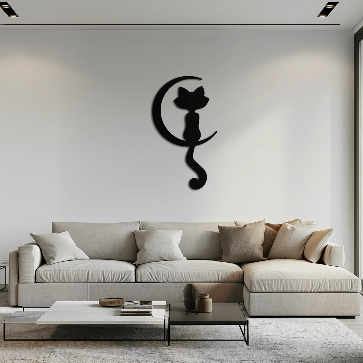 Moonlight Cat Metal Wall Art - Elegant Feline Silhouette Decor - KAF058 by Enova Art