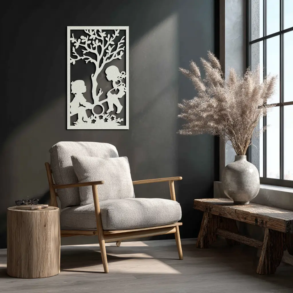 Playful Childhood Metal Wall Art - Nostalgic Minimalist Steel Decor - KAF060 by Enova Art