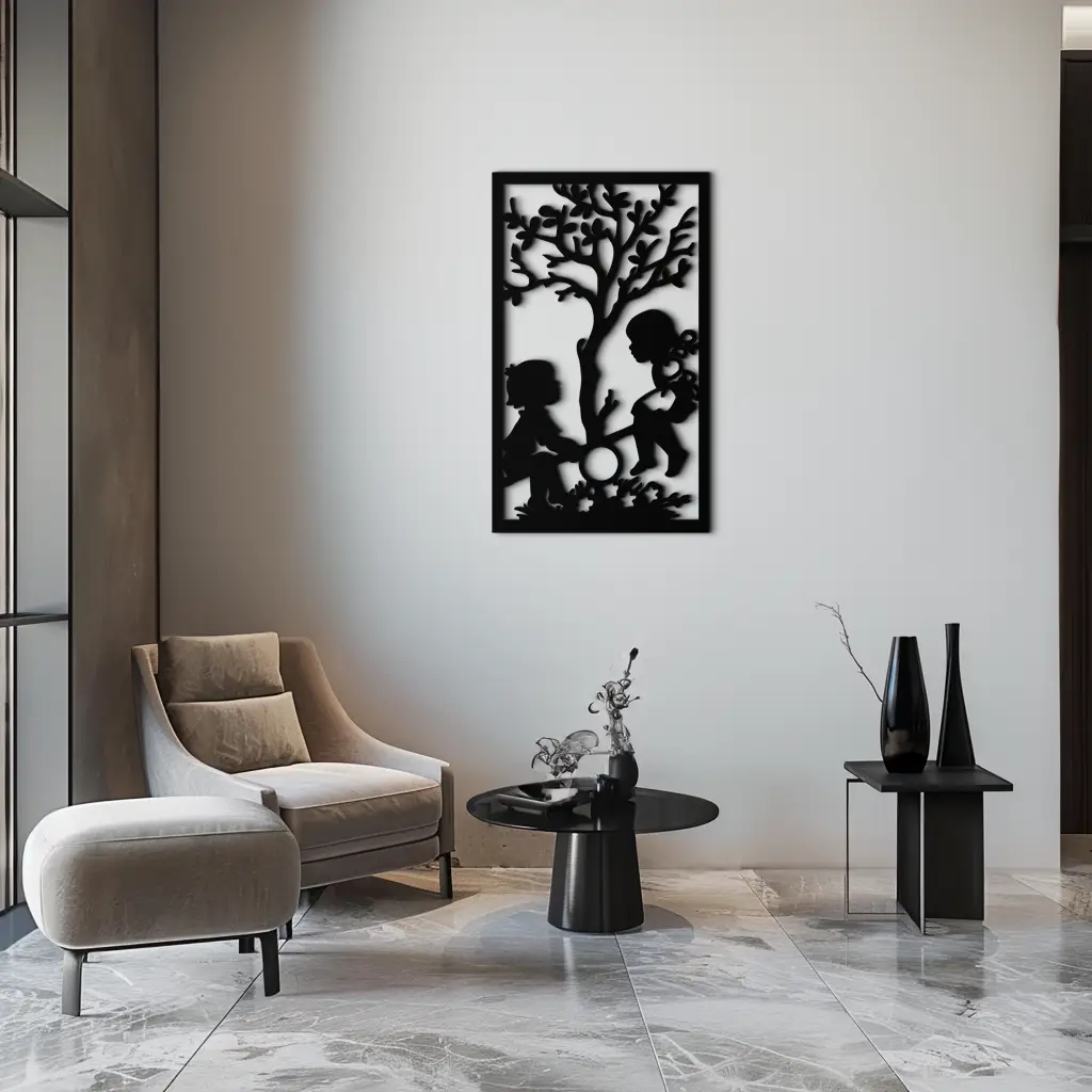 Playful Childhood Metal Wall Art - Nostalgic Minimalist Steel Decor - KAF060 by Enova Art