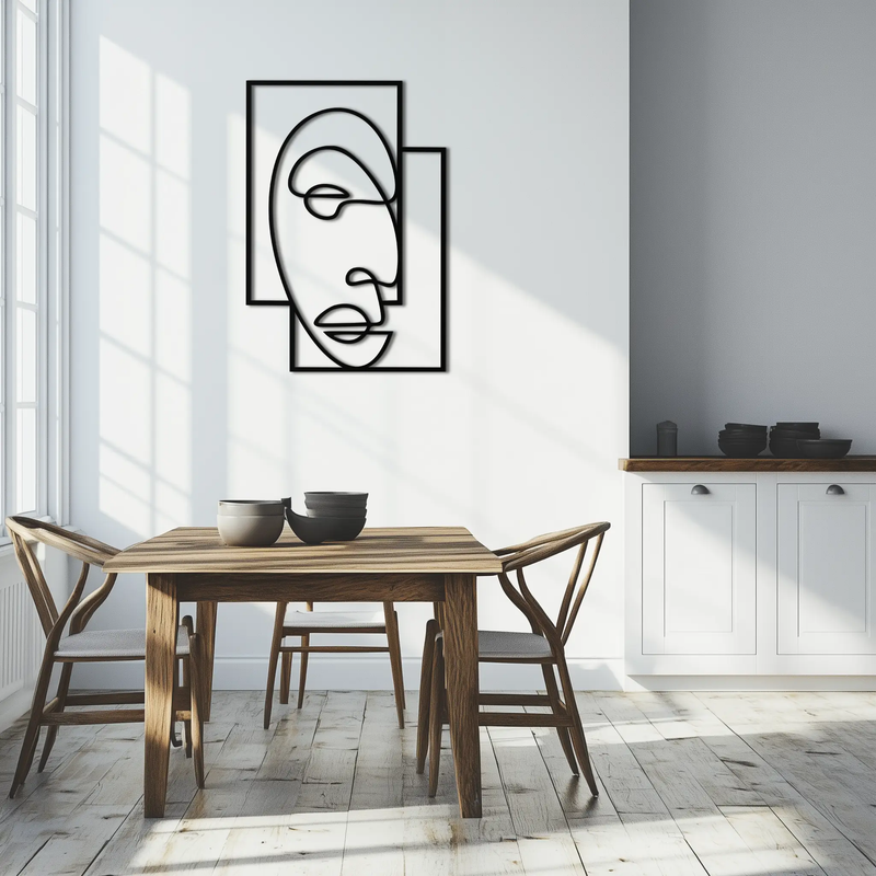 Abstract Minimalist Face Metal Wall Art – Modern Geometric Line Art - KAF064 by Enova Art