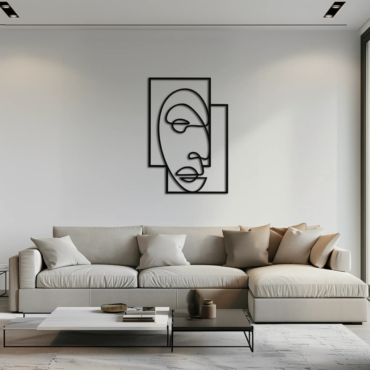 Abstract Minimalist Face Metal Wall Art – Modern Geometric Line Art - KAF064 by Enova Art