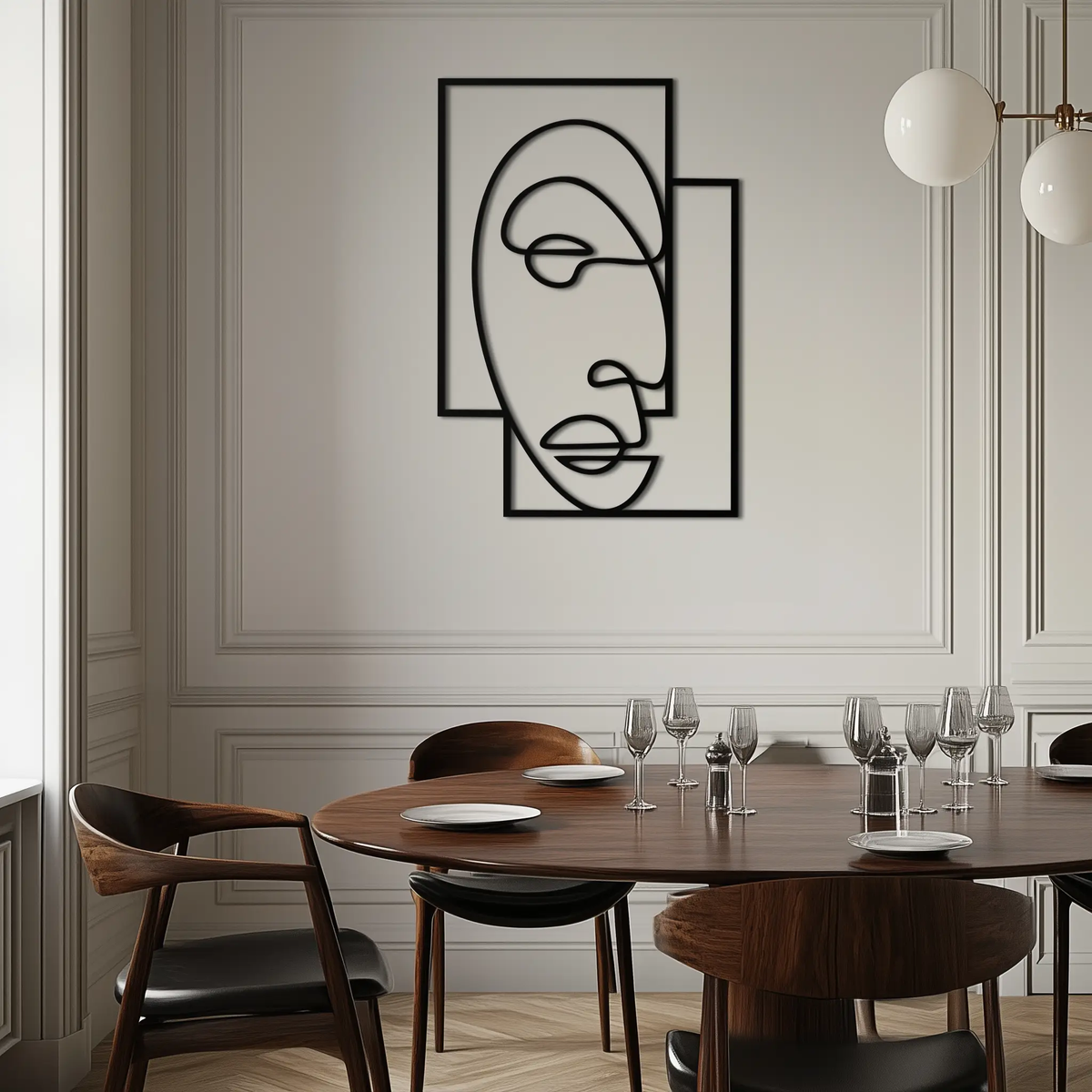 Abstract Minimalist Face Metal Wall Art – Modern Geometric Line Art - KAF064 by Enova Art