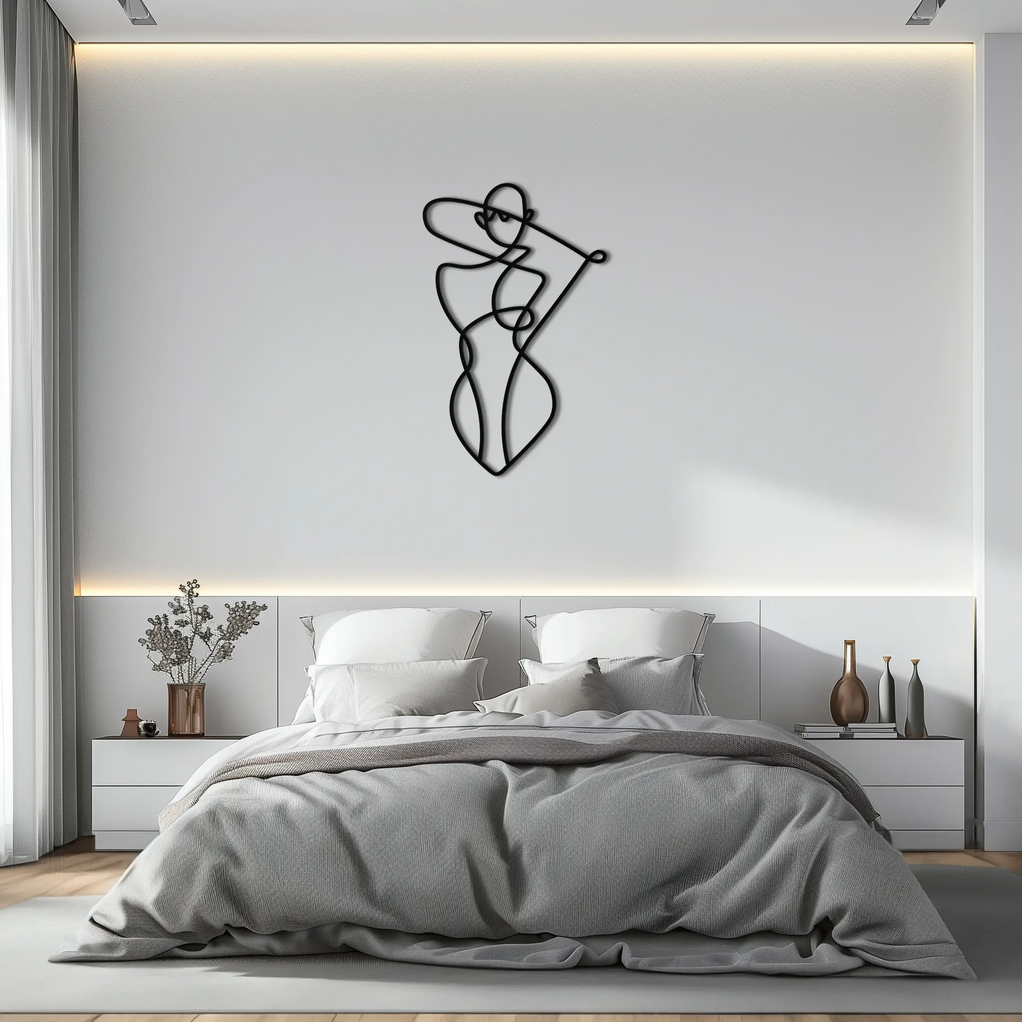 Minimalist Abstract Female Form Metal Wall Art – Modern Line Art Sculpture - KAF069 by Enova Art