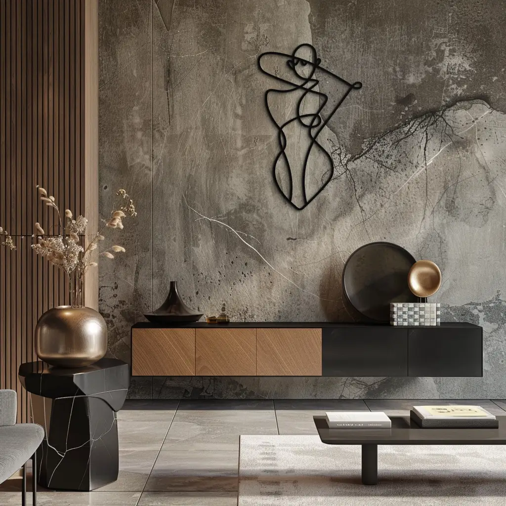 Minimalist Abstract Female Form Metal Wall Art – Modern Line Art Sculpture - KAF069 by Enova Art
