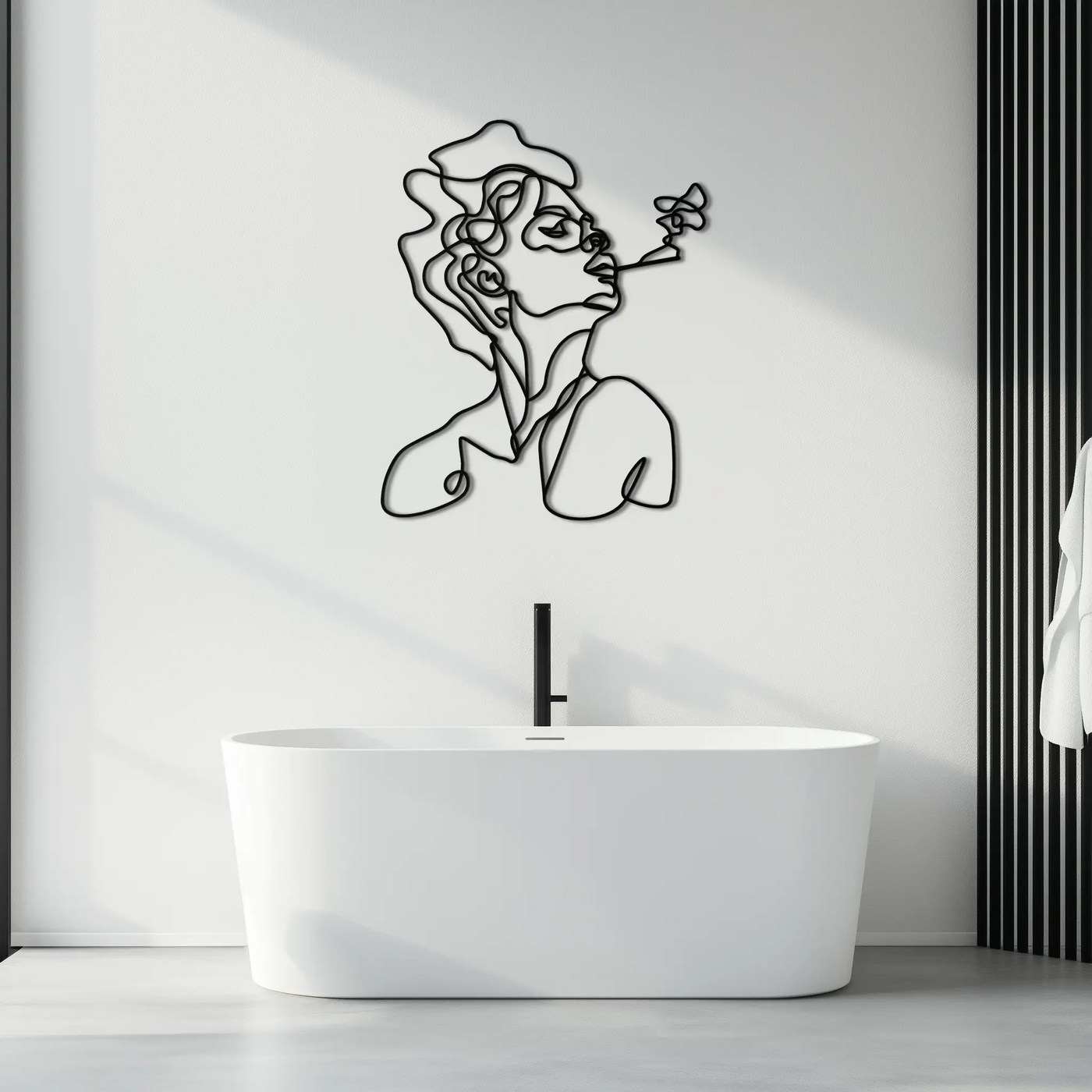 Abstract Female Line Art Metal Wall Decor – Modern Minimalist Face Sculpture - KAF071 by Enova Art