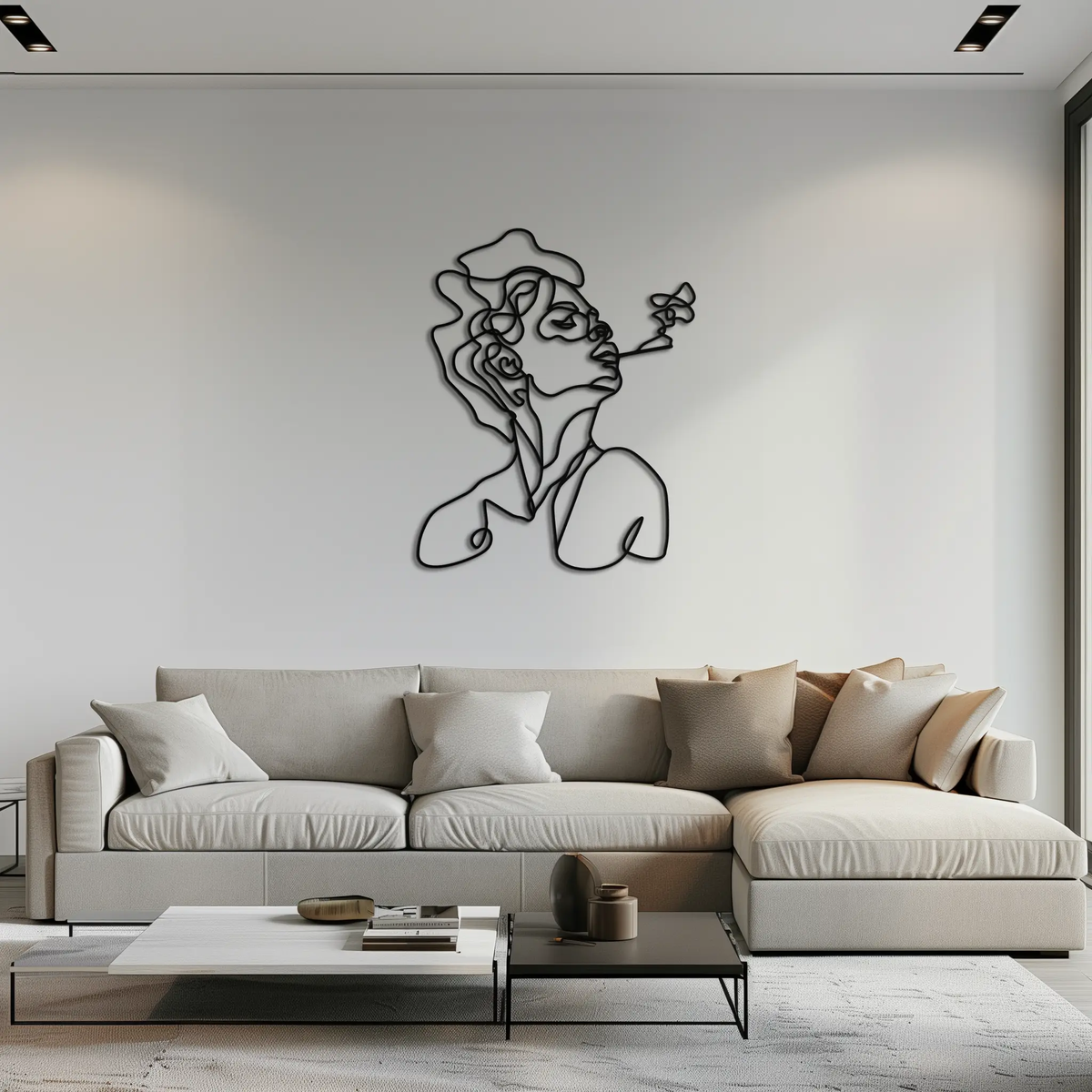 Abstract Female Line Art Metal Wall Decor – Modern Minimalist Face Sculpture - KAF071 by Enova Art