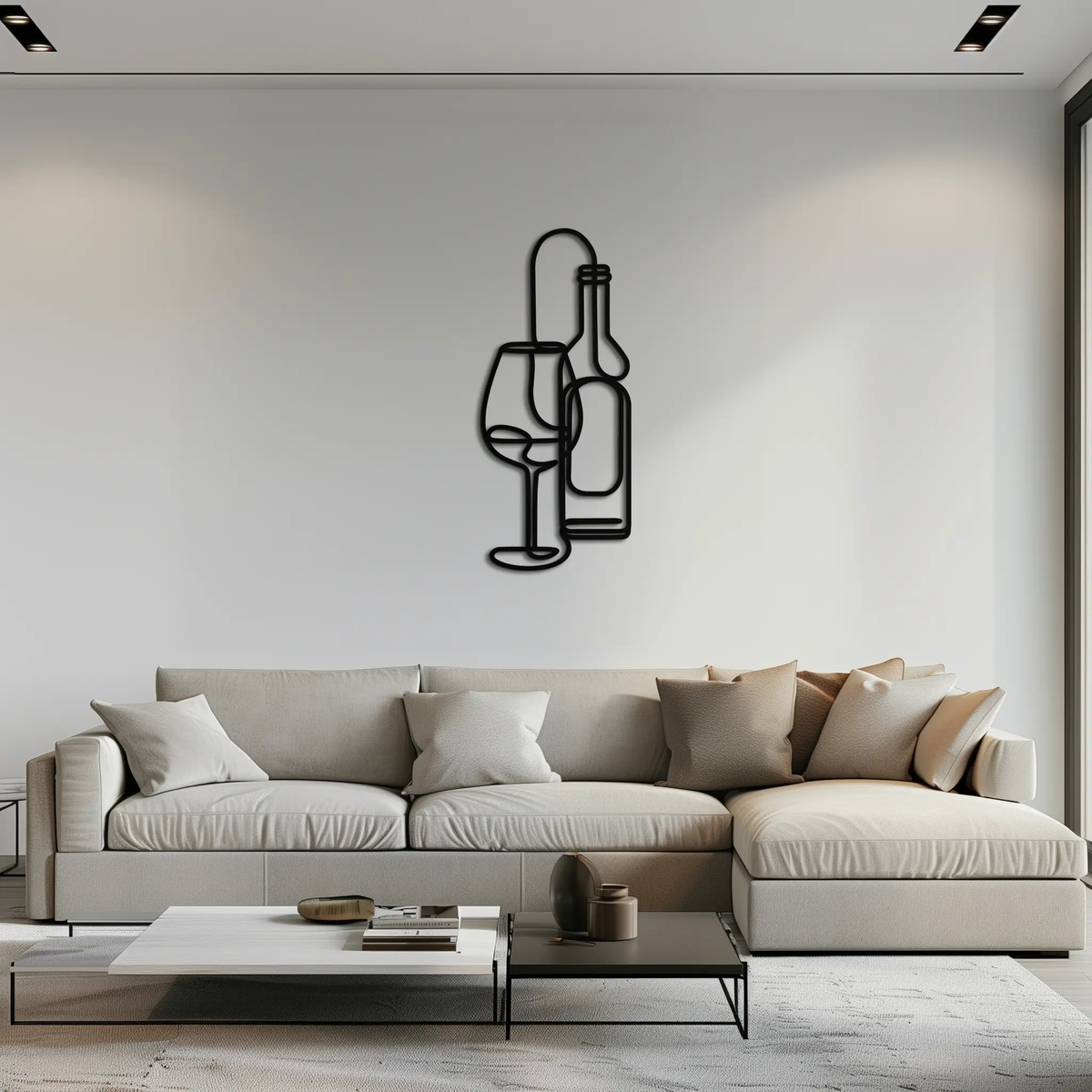 Wine Bottle & Glass Metal Wall Art - Modern Minimalist Bar Decor - KAF081 by Enova Art