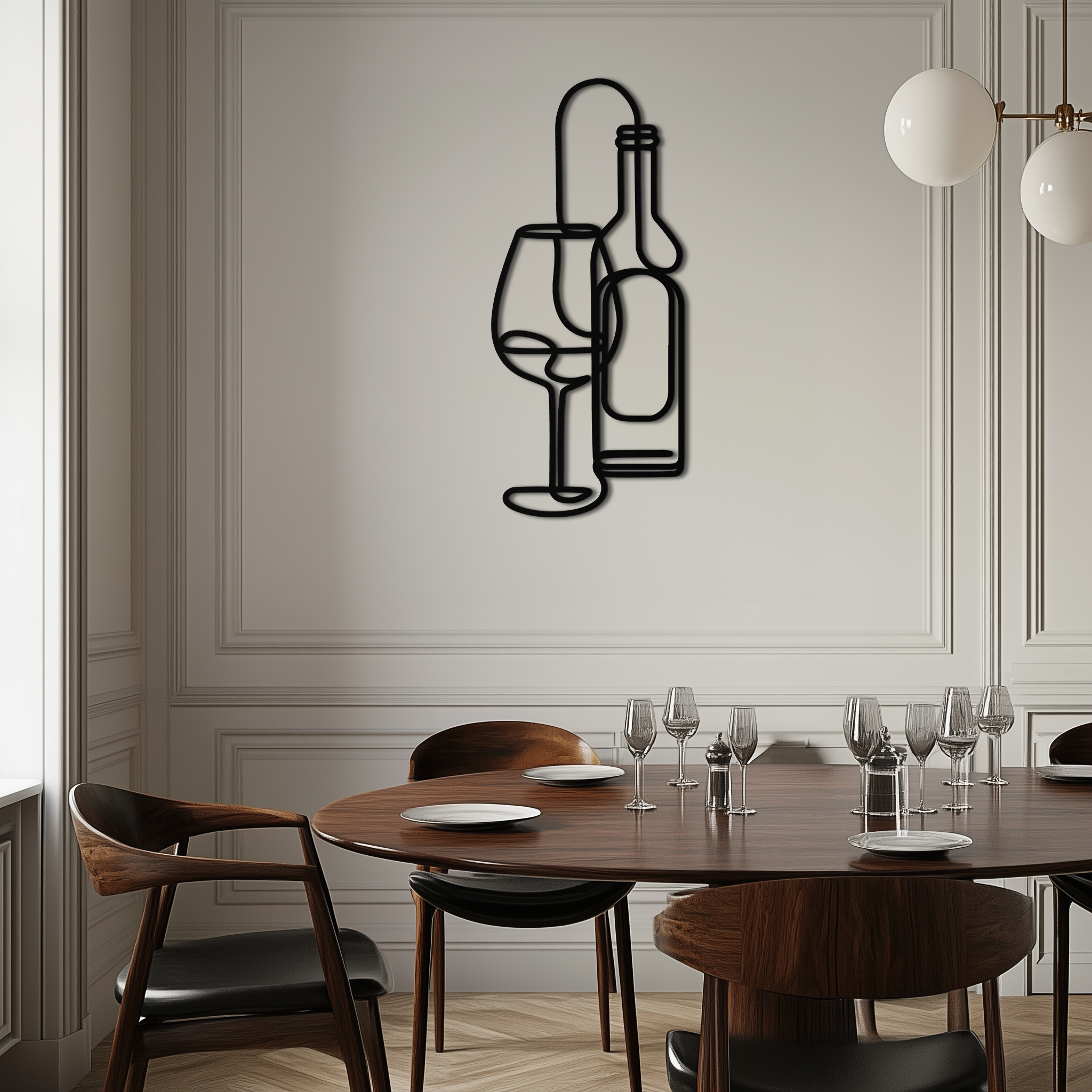 Wine Bottle & Glass Metal Wall Art - Modern Minimalist Bar Decor - KAF081 by Enova Art