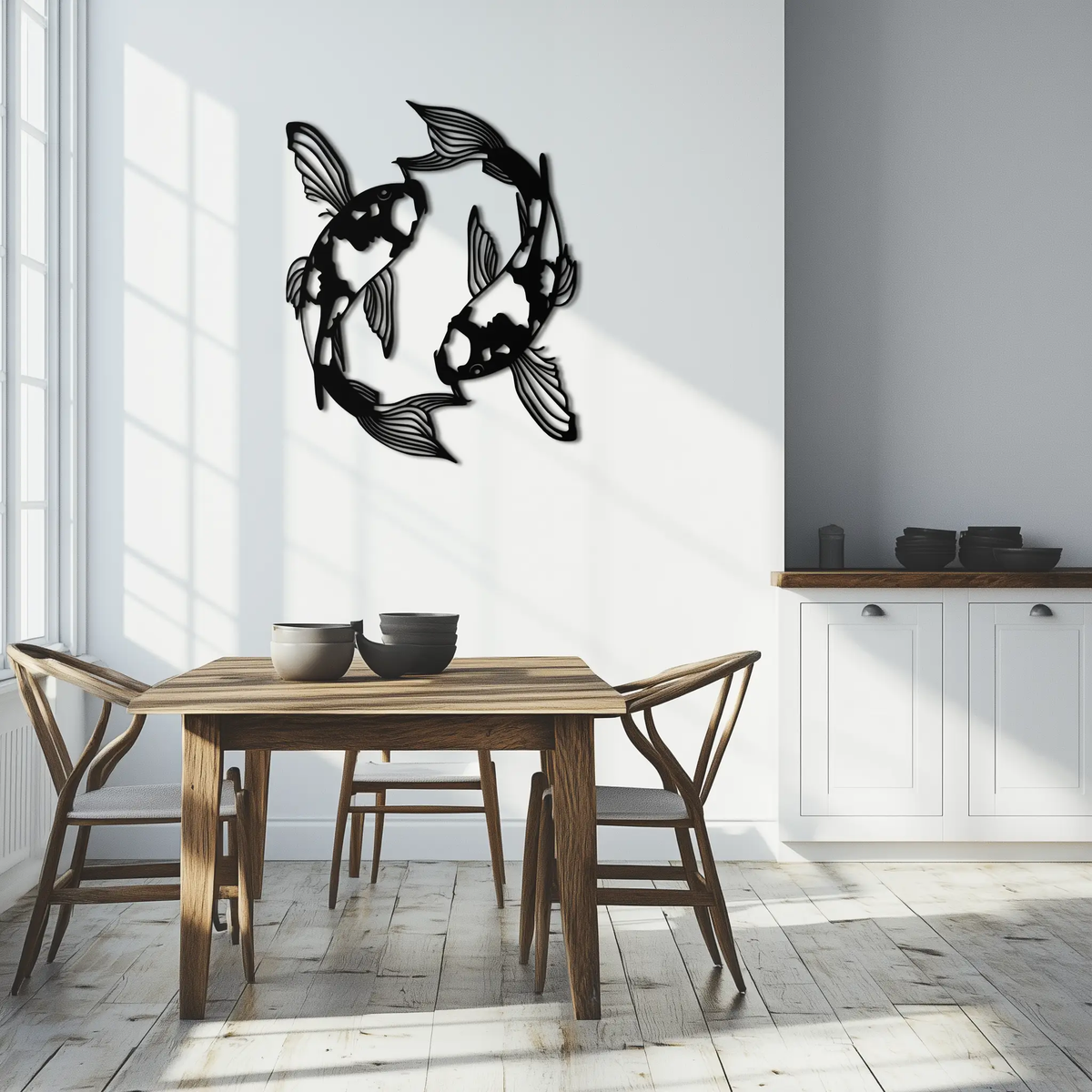 Koi Fish Yin Yang Metal Wall Art - Zen Inspired Steel Wall Decor - KAF083 by Enova Art