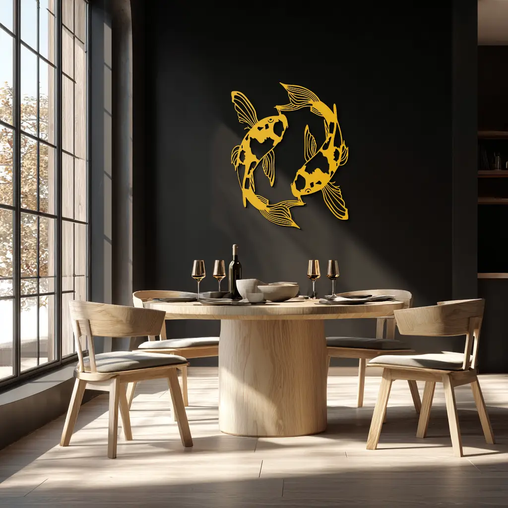 Koi Fish Yin Yang Metal Wall Art - Zen Inspired Steel Wall Decor - KAF083 by Enova Art