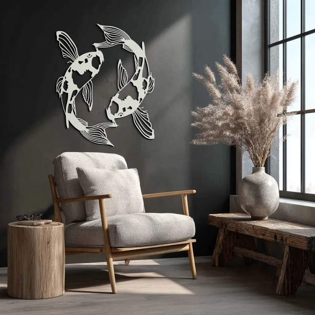 Koi Fish Yin Yang Metal Wall Art - Zen Inspired Steel Wall Decor - KAF083 by Enova Art