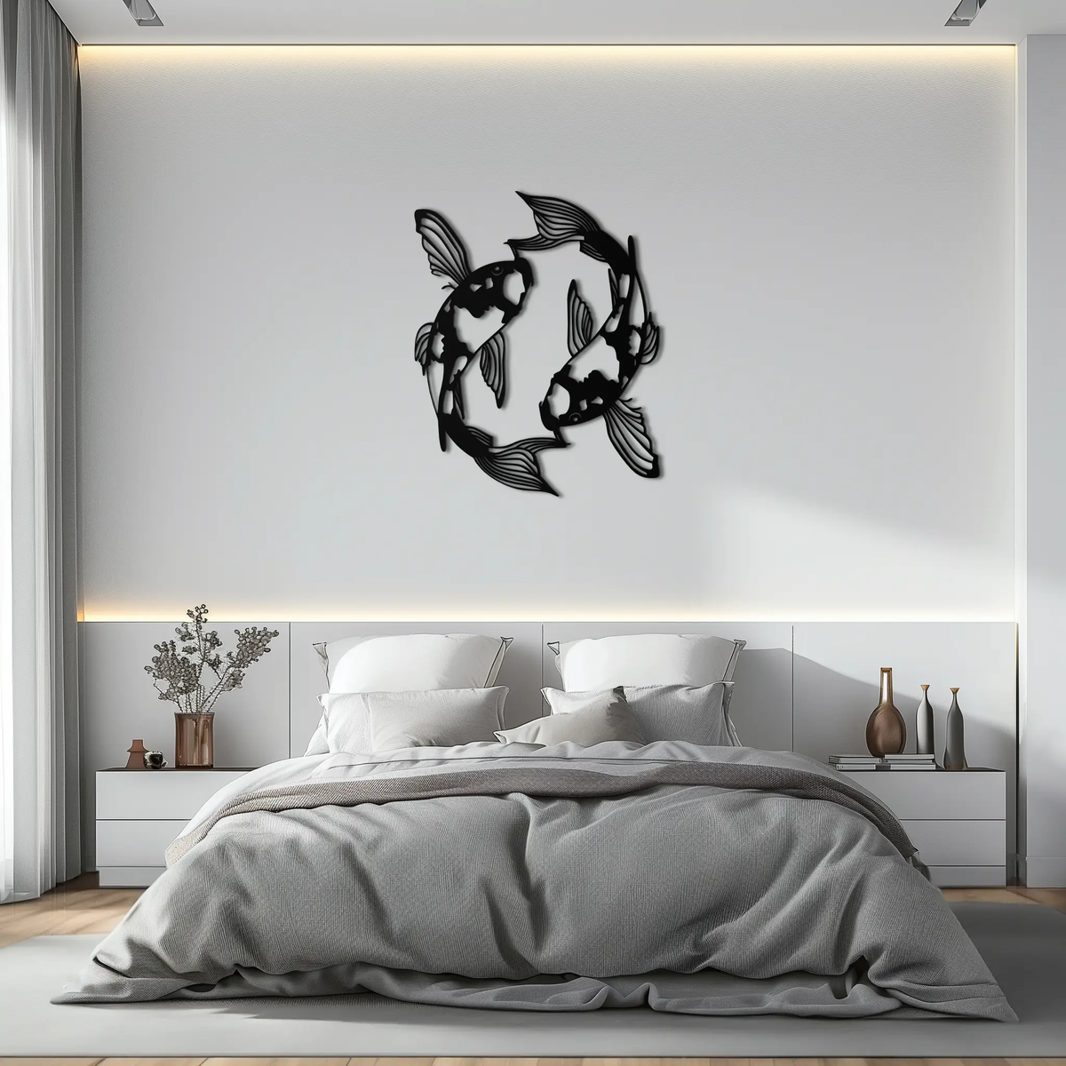 Koi Fish Yin Yang Metal Wall Art - Zen Inspired Steel Wall Decor - KAF083 by Enova Art