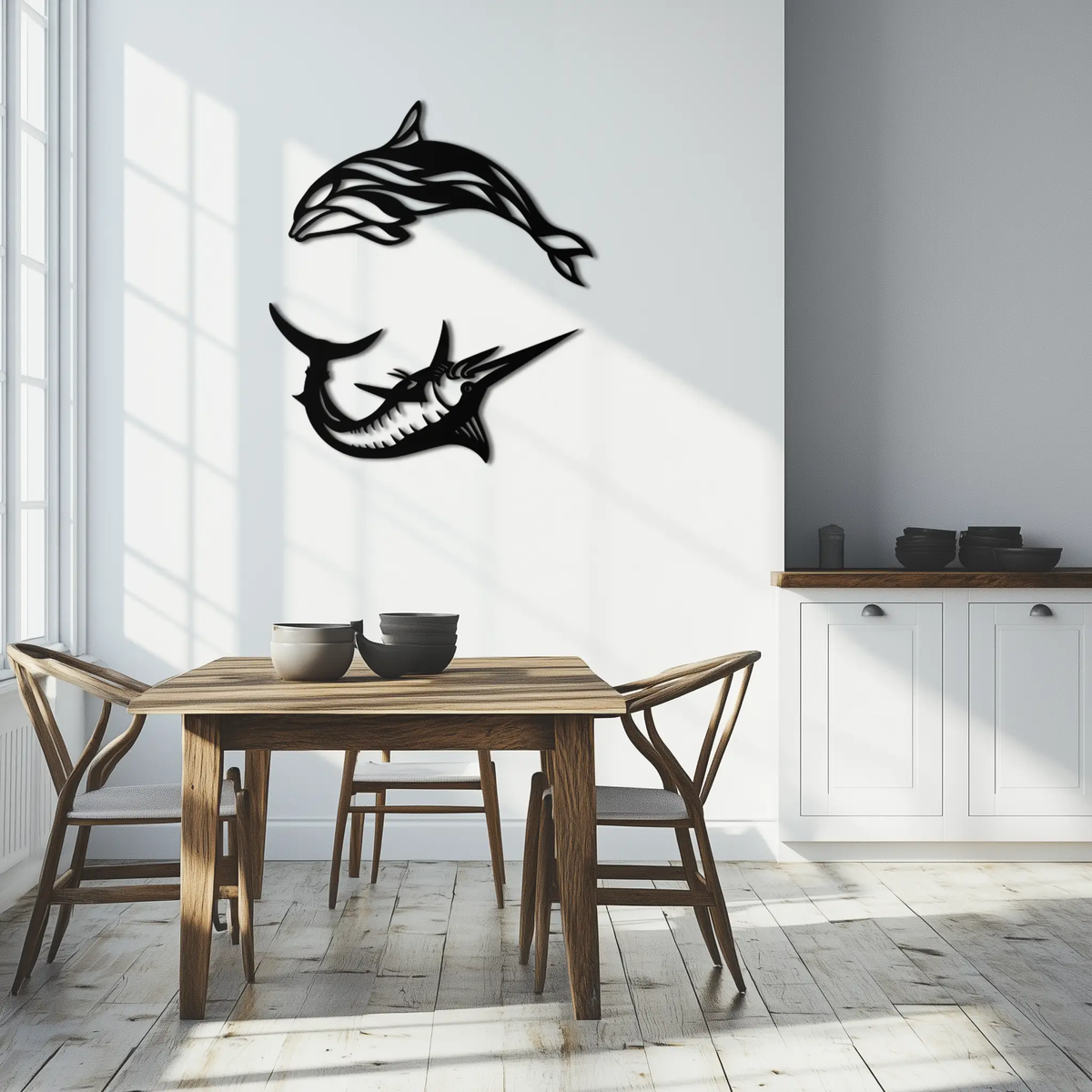 Dolphin & Marlin Metal Wall Art - Ocean-Inspired Modern Steel Decor - KAF084 by Enova Art