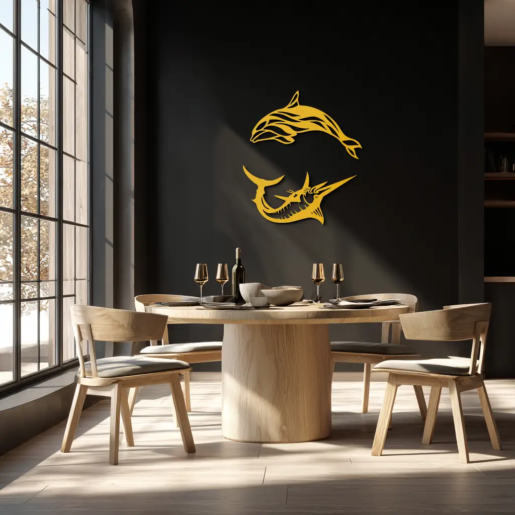 Dolphin & Marlin Metal Wall Art - Ocean-Inspired Modern Steel Decor - KAF084 by Enova Art