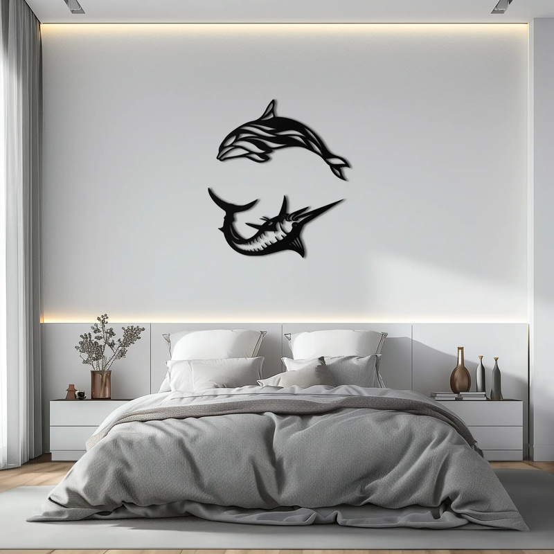 Dolphin & Marlin Metal Wall Art - Ocean-Inspired Modern Steel Decor - KAF084 by Enova Art