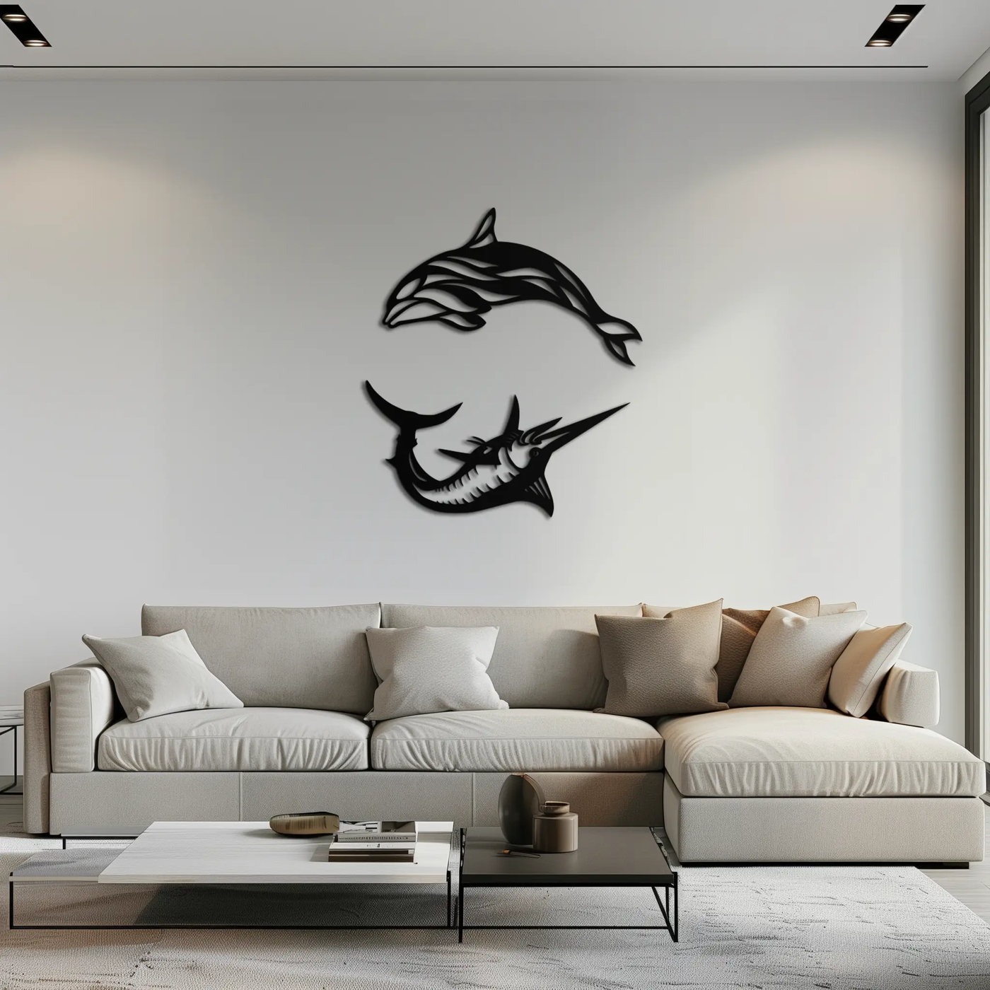 Dolphin & Marlin Metal Wall Art - Ocean-Inspired Modern Steel Decor - KAF084 by Enova Art