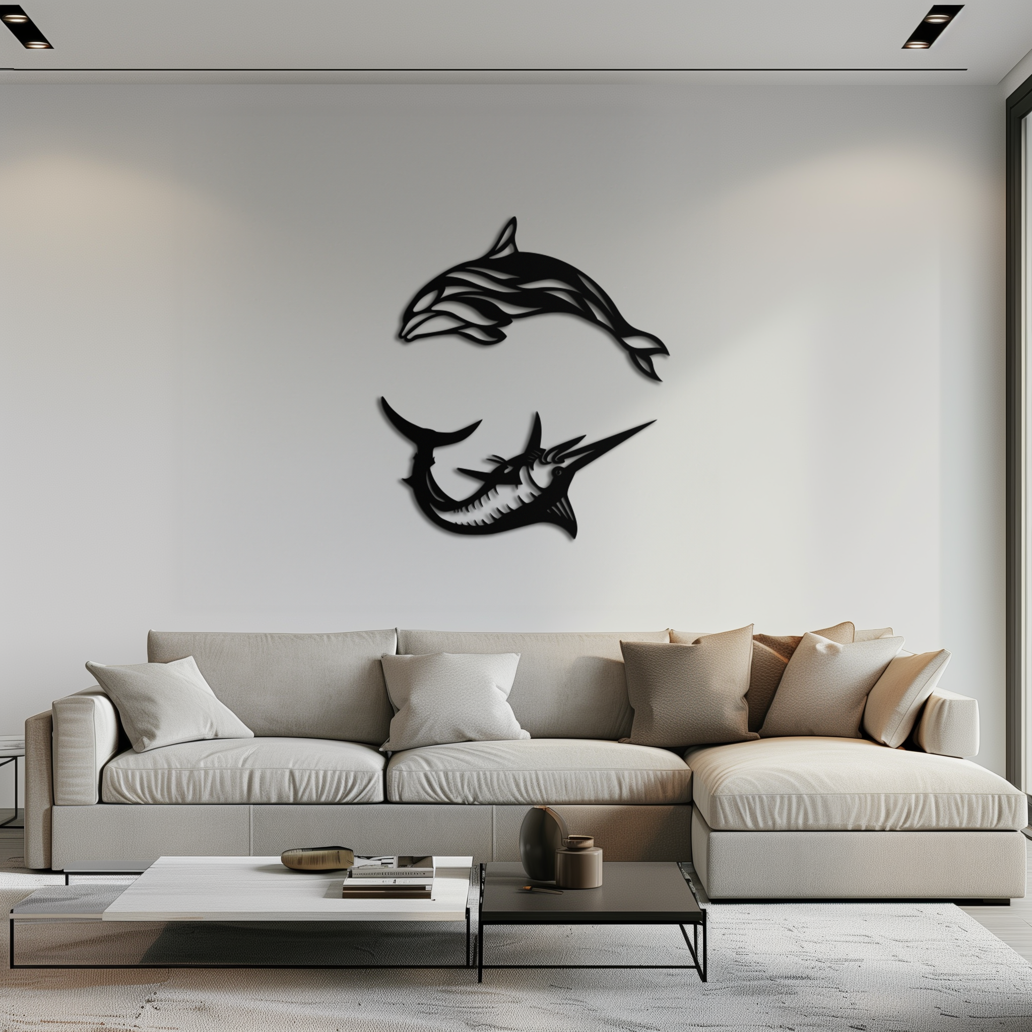 Dolphin & Marlin Metal Wall Art - Ocean-Inspired Modern Steel Decor - KAF084 by Enova Art