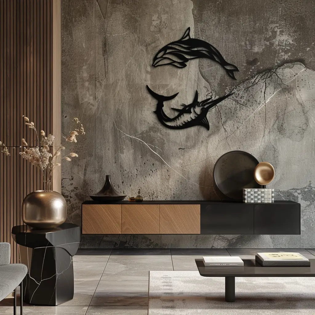 Dolphin & Marlin Metal Wall Art - Ocean-Inspired Modern Steel Decor - KAF084 by Enova Art