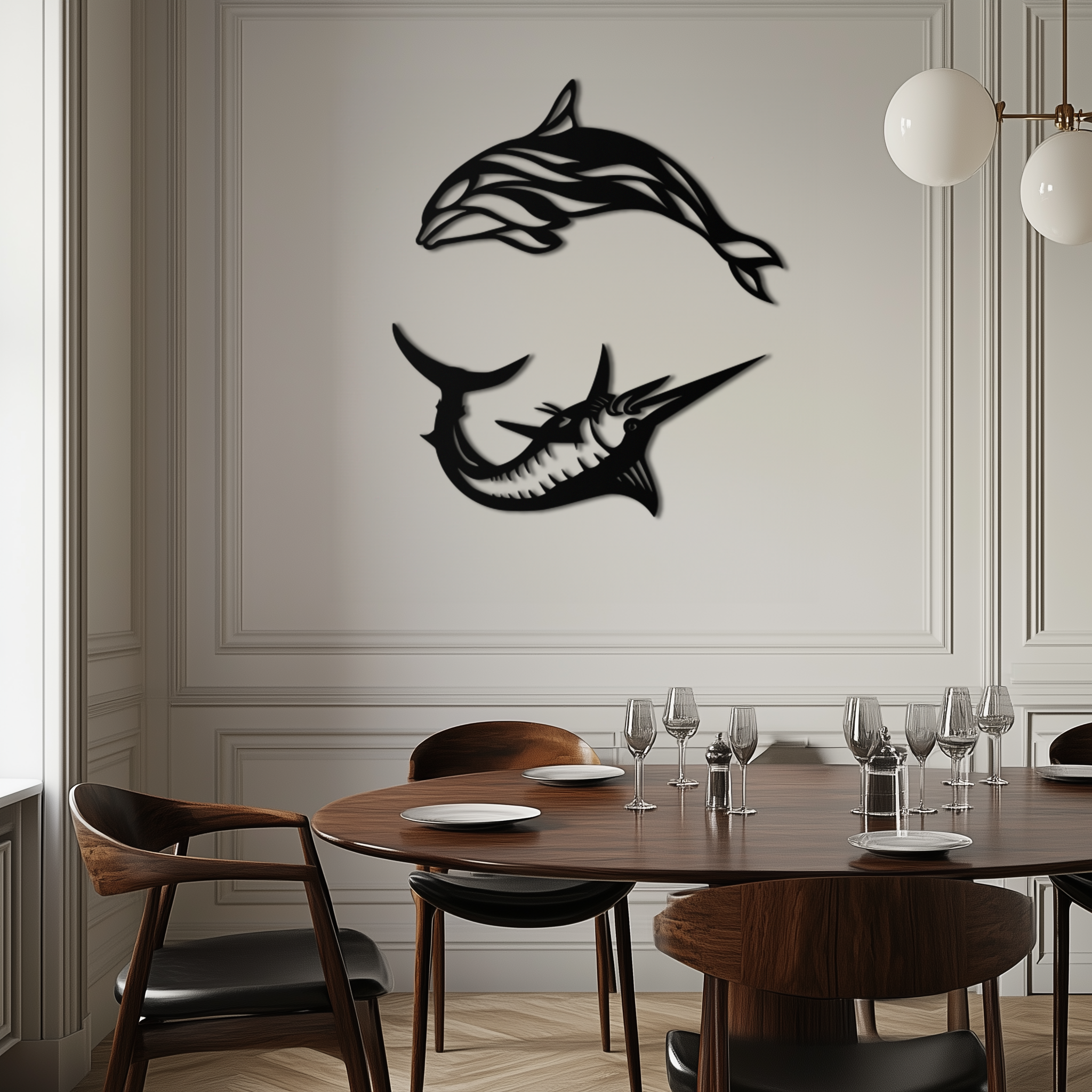 Dolphin & Marlin Metal Wall Art - Ocean-Inspired Modern Steel Decor - KAF084 by Enova Art