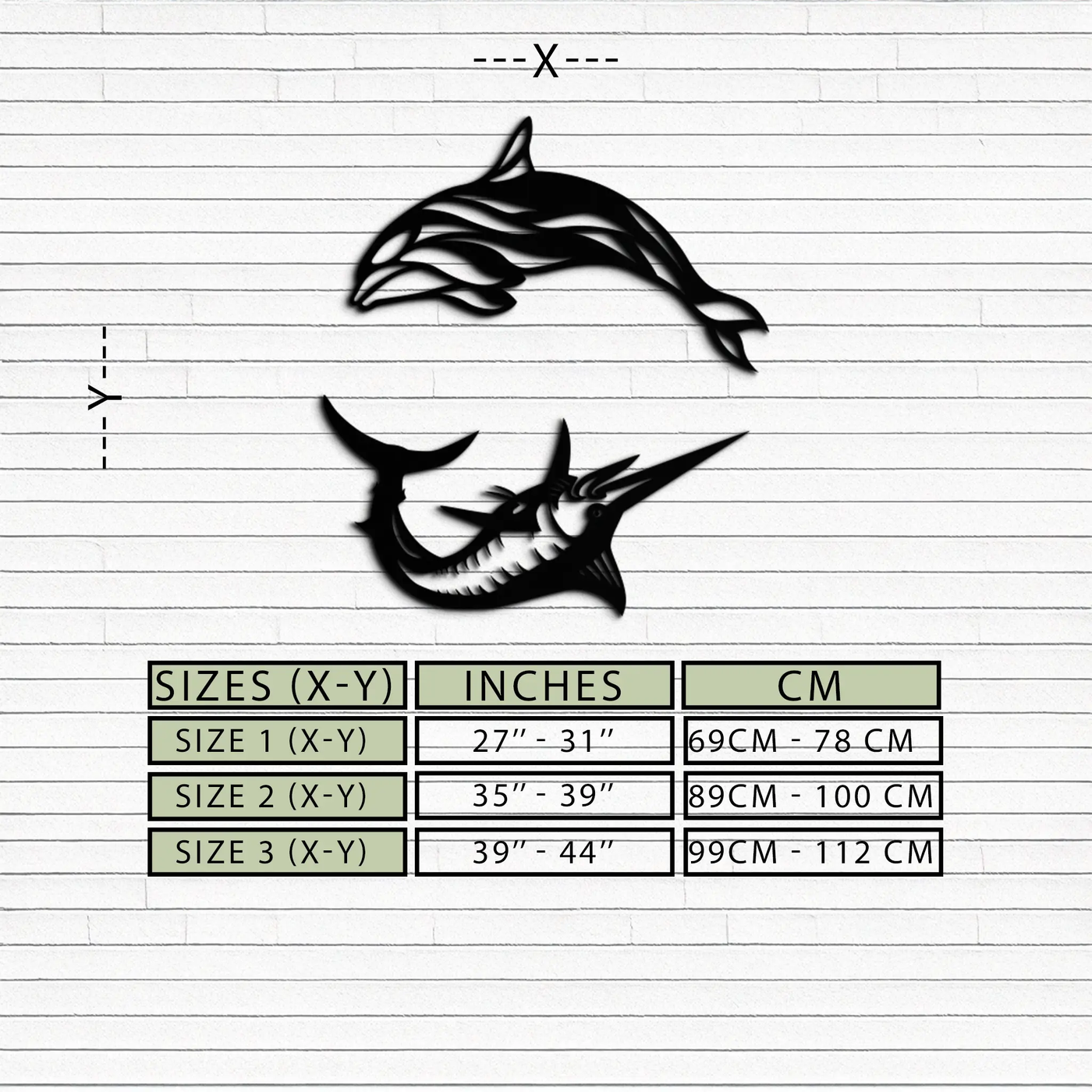 Dolphin & Marlin Metal Wall Art - Ocean-Inspired Modern Steel Decor - KAF084 by Enova Art