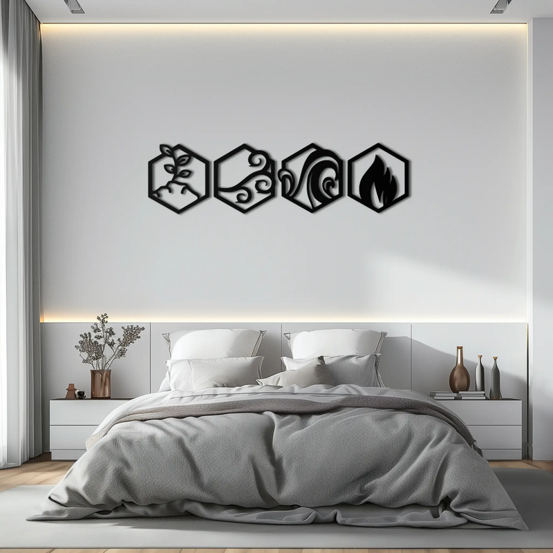 Four Elements Metal Wall Art - Modern Elemental Symbol Decor - KAF090 by Enova Art